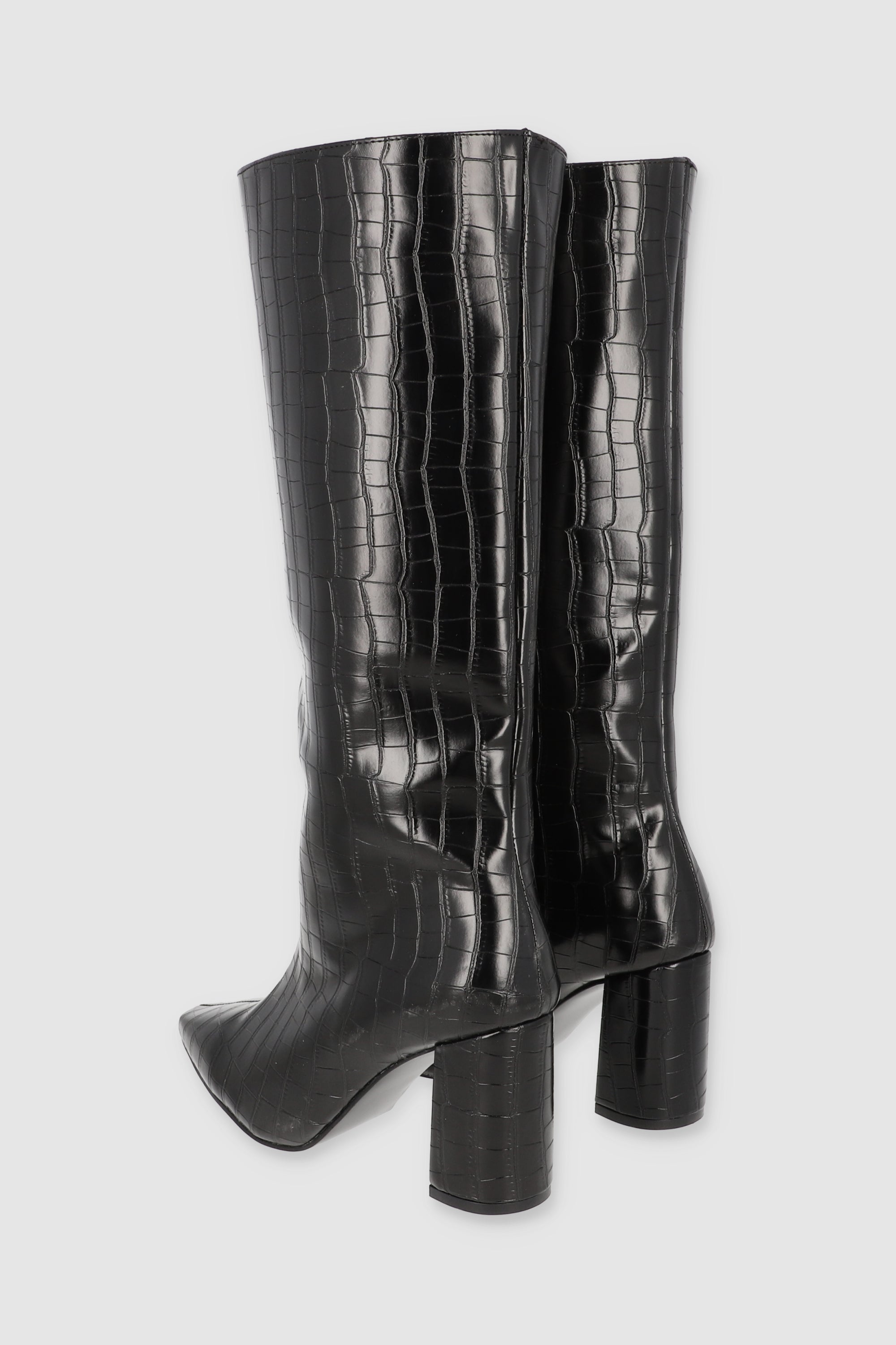 Croco structured long boot BLACK