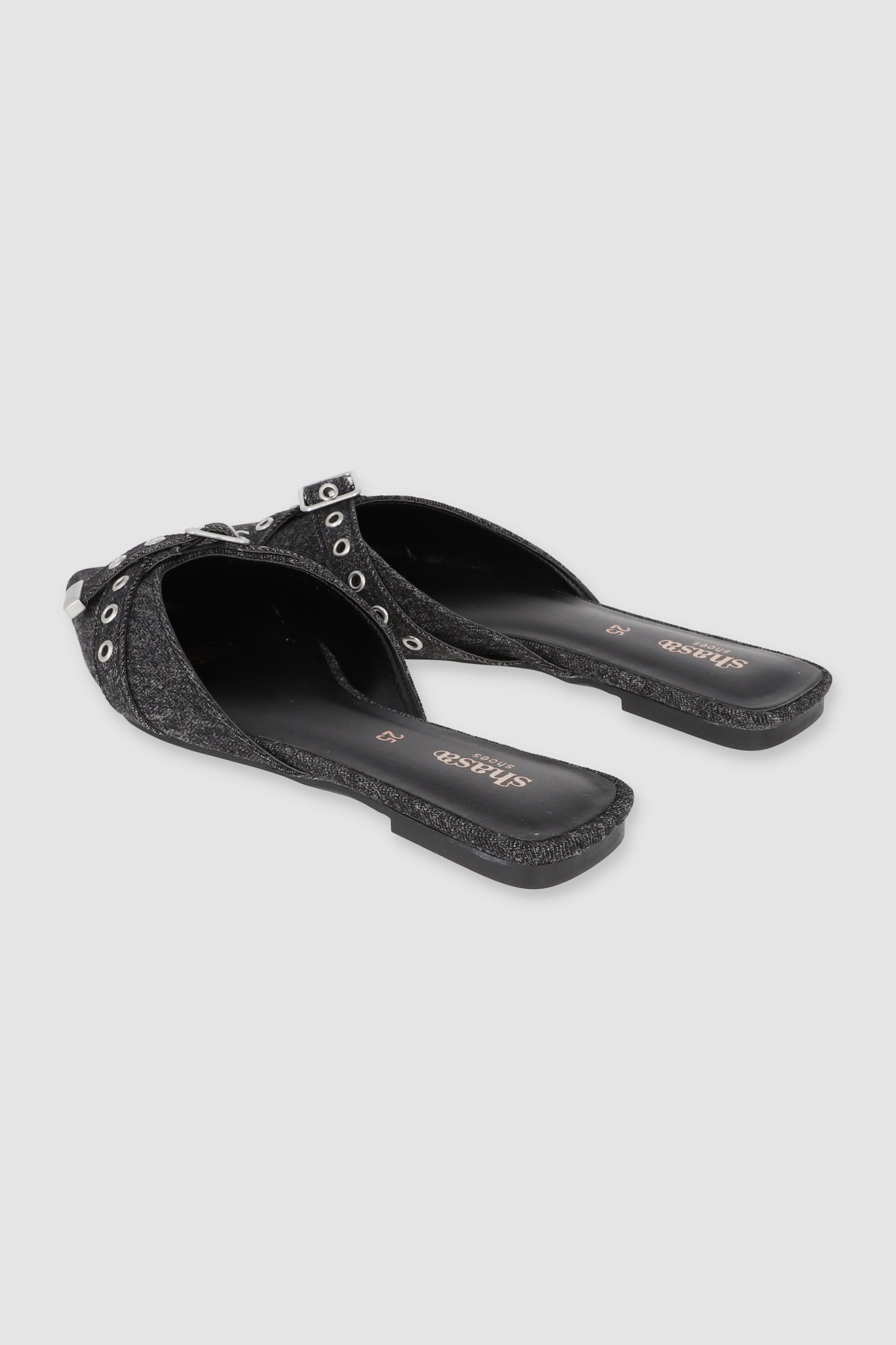 Flat mula tiras cruzadas hebillas NEGRO