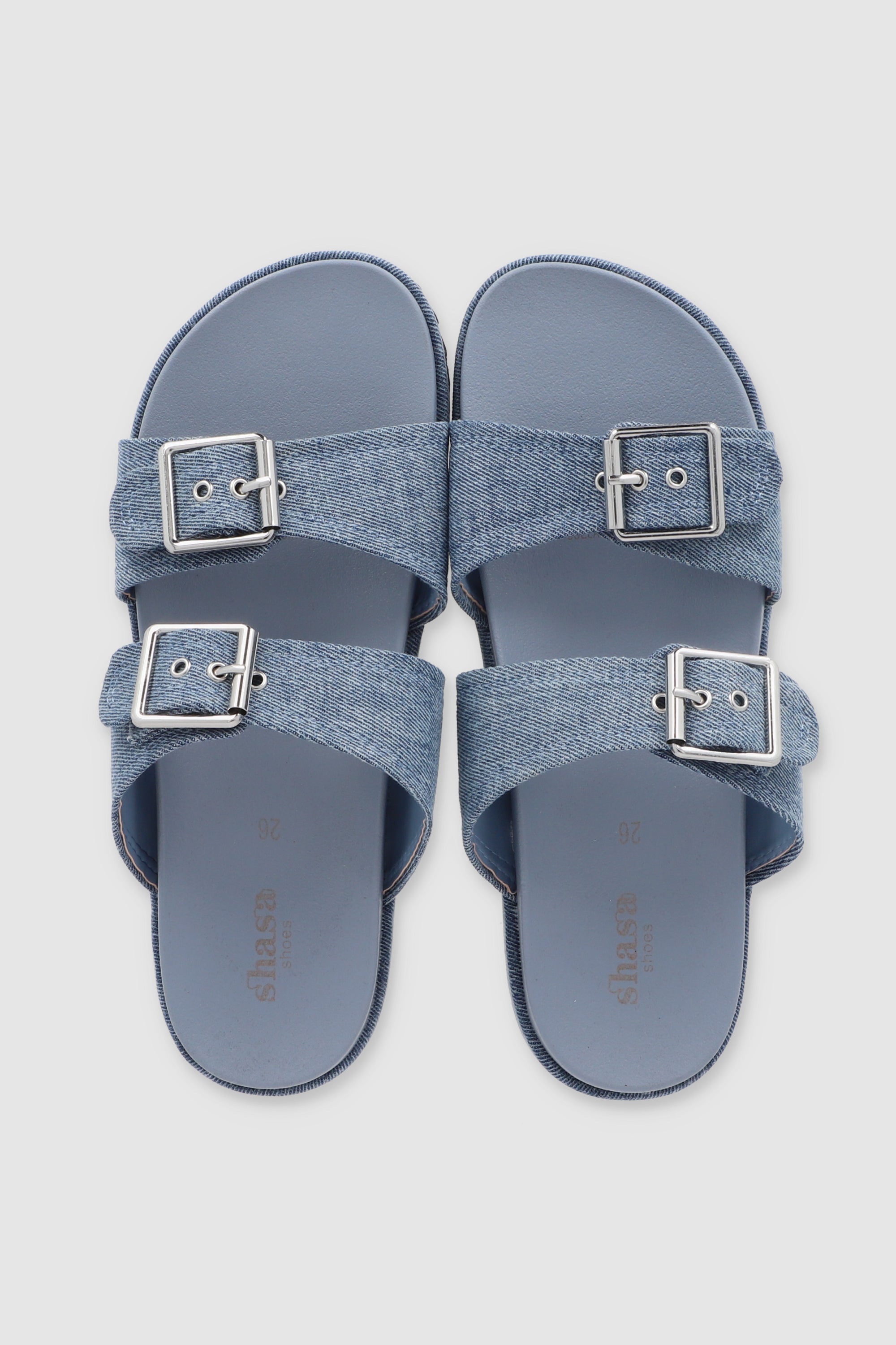 Sandal Platform Two Buckles Light Wash