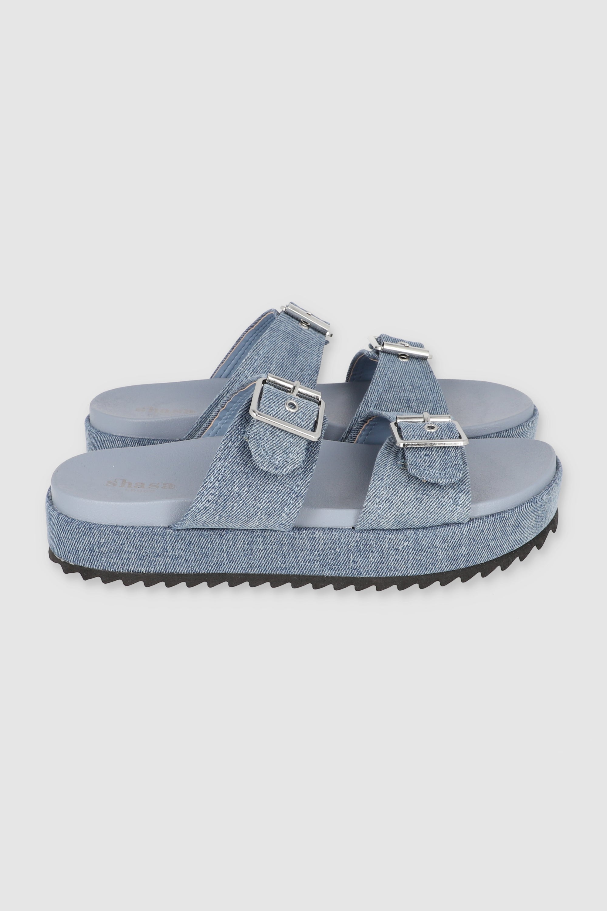 Sandal Platform Two Buckles Light Wash