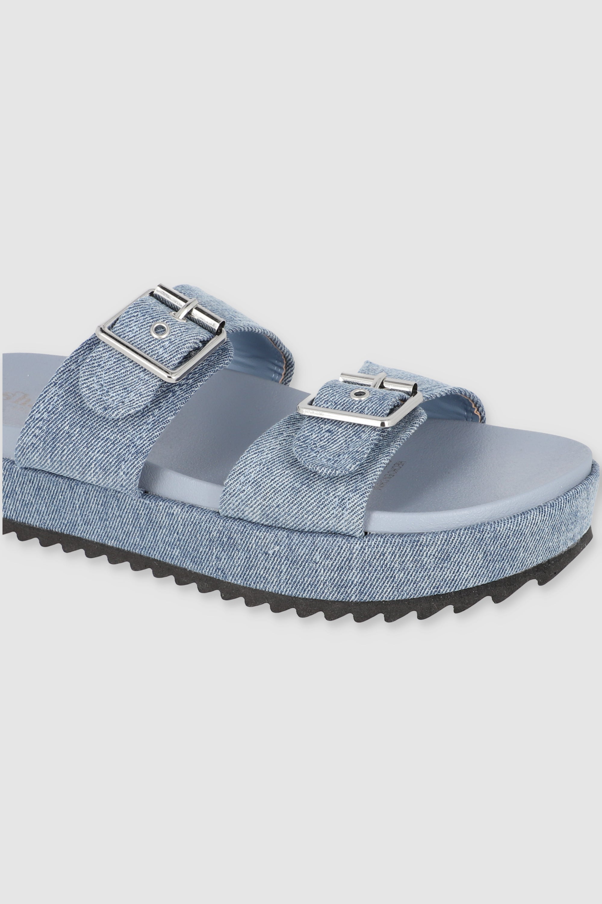 Sandal Platform Two Buckles Light Wash