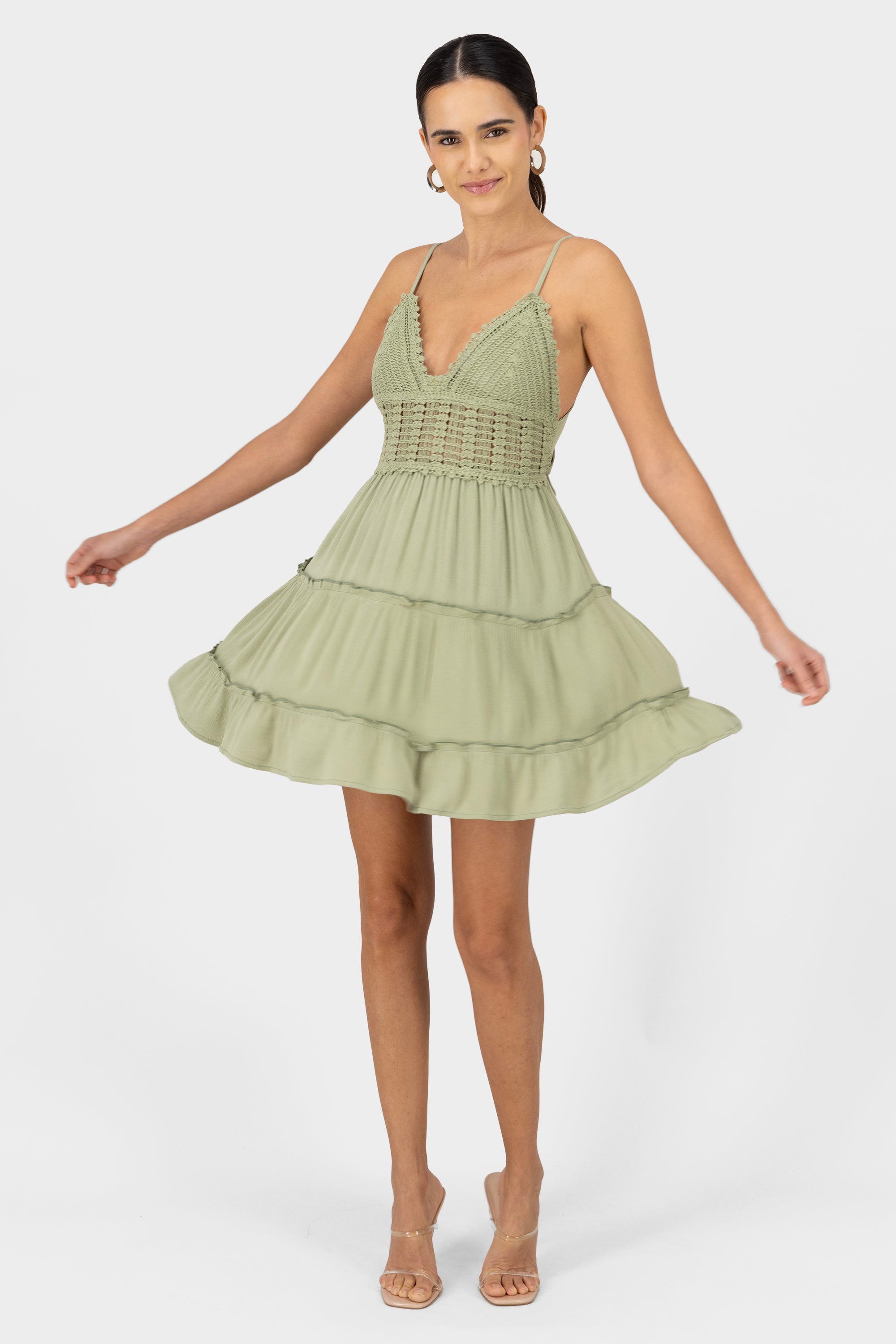 Crochet straps dress OLIVE