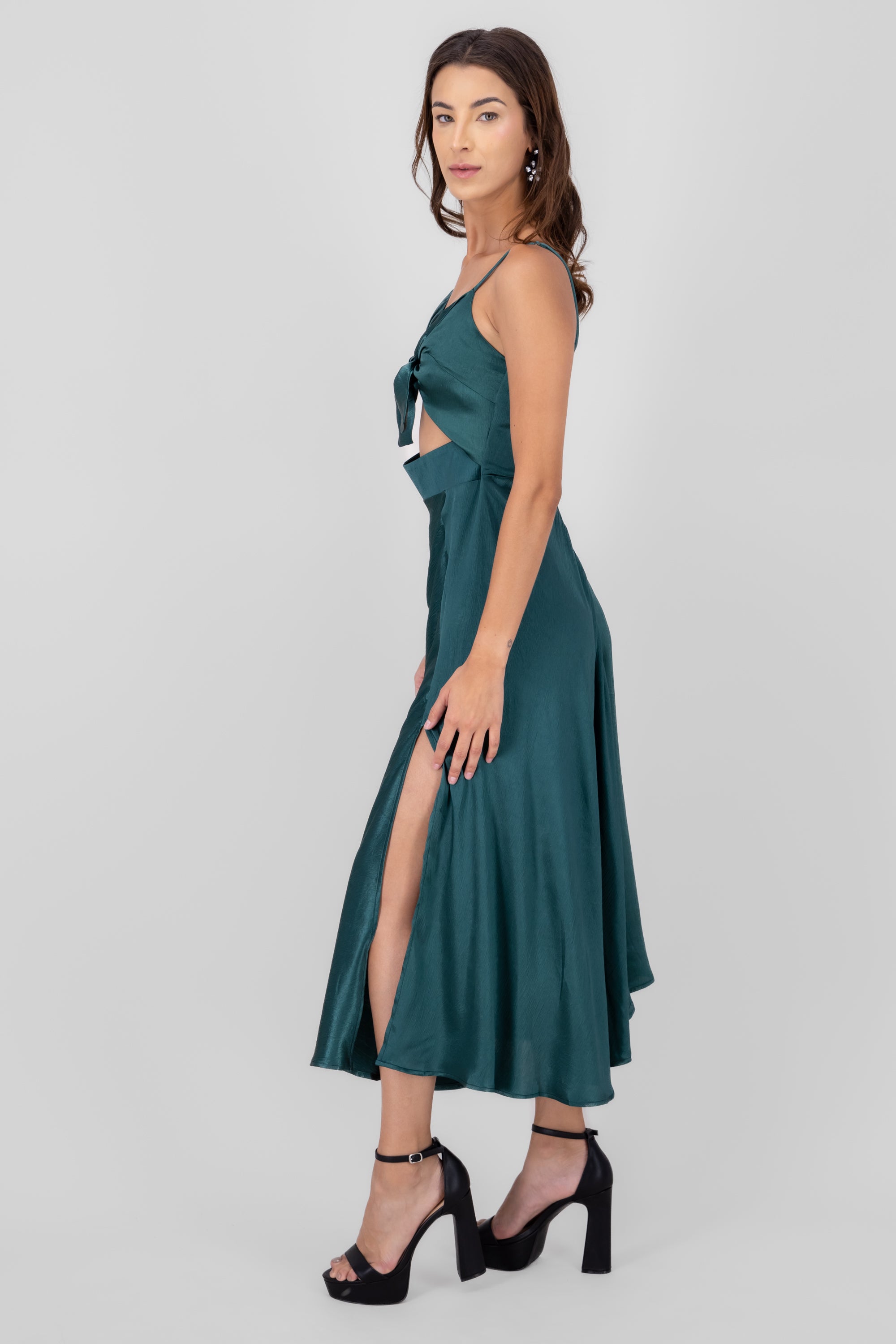 Midi satin dress with mooring bun Green hunter