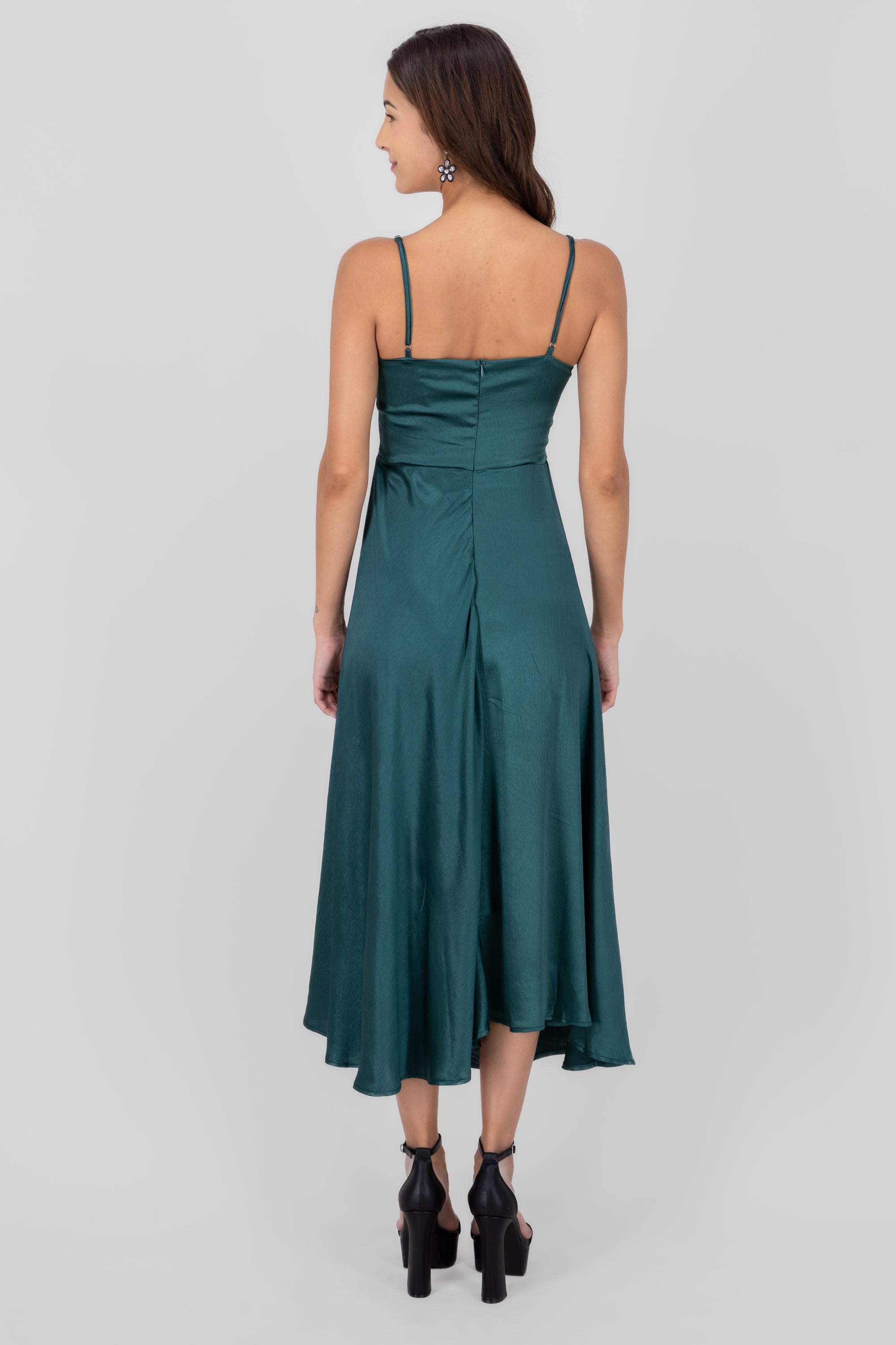 Midi satin dress with mooring bun Green hunter