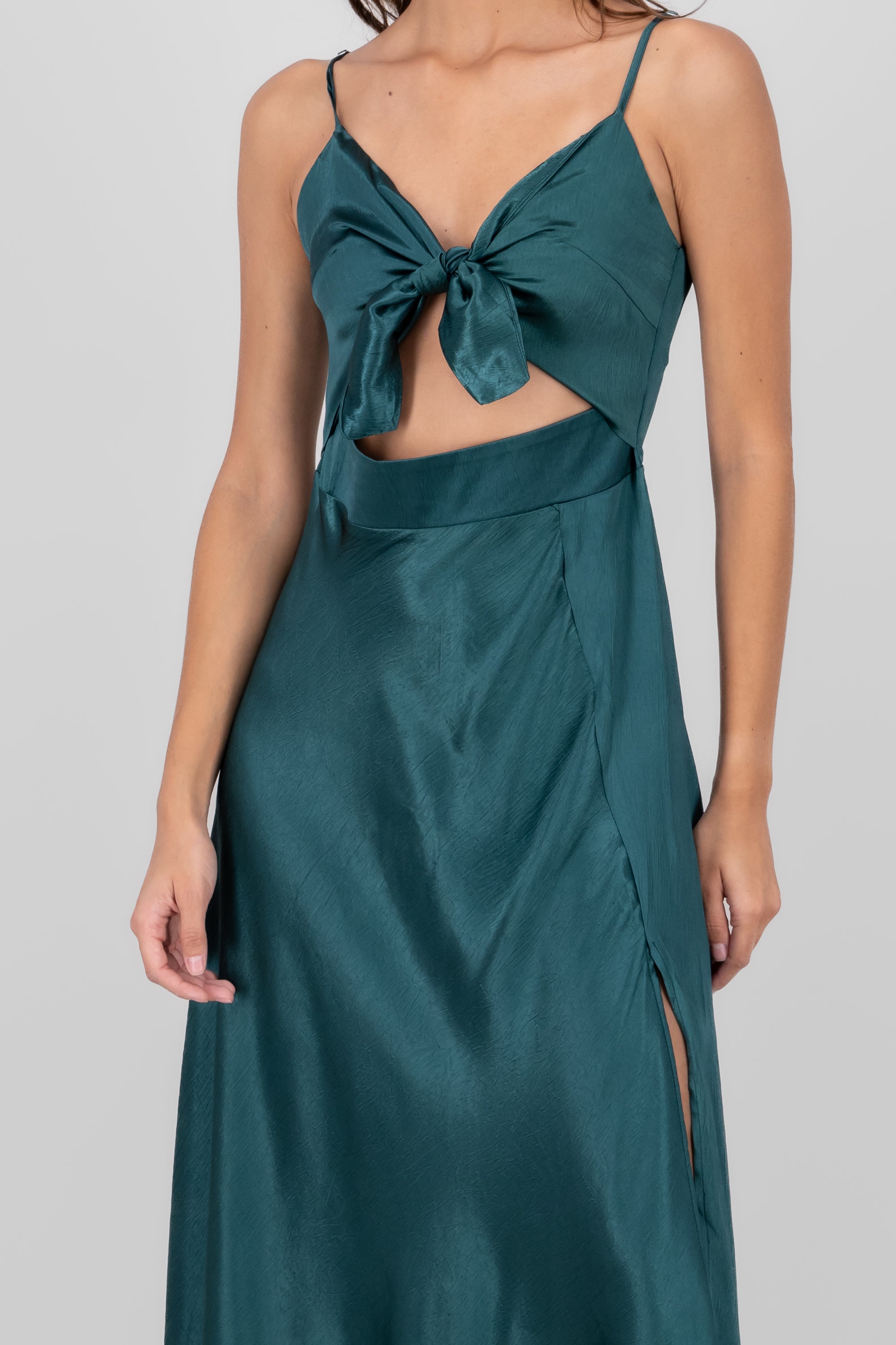 Midi satin dress with mooring bun Green hunter
