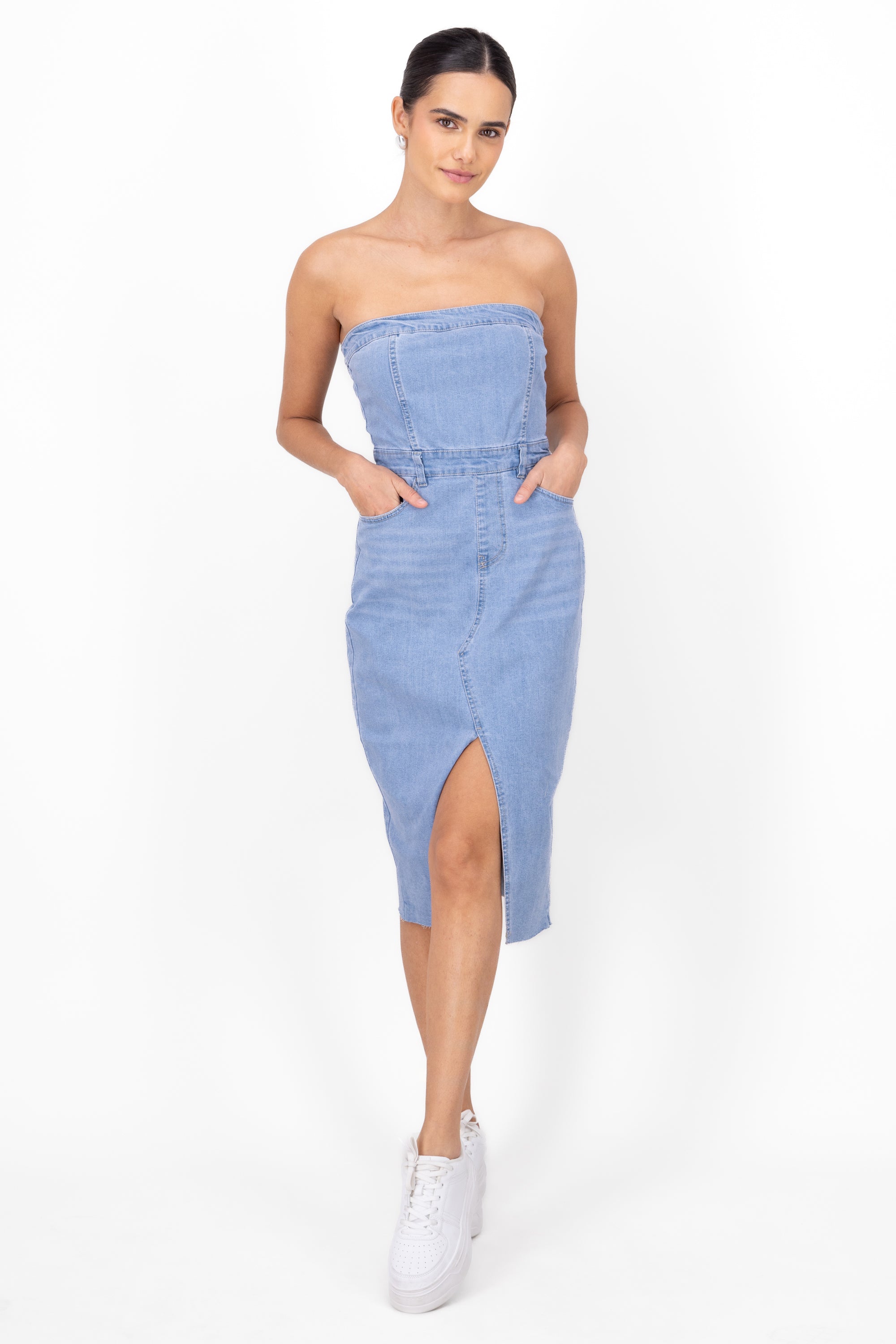 Denim Strapless Dress Light Wash