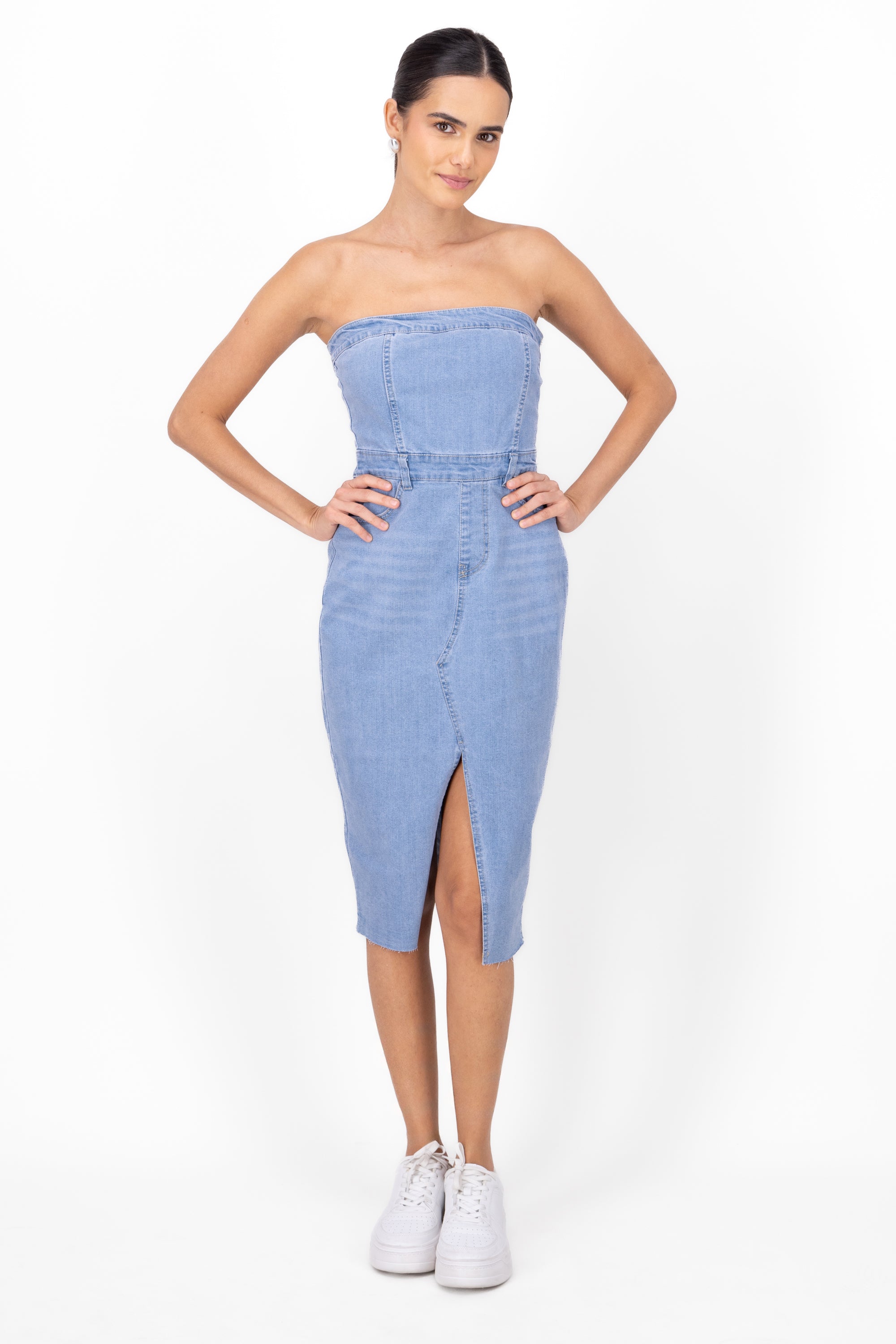 Denim Strapless Dress Light Wash