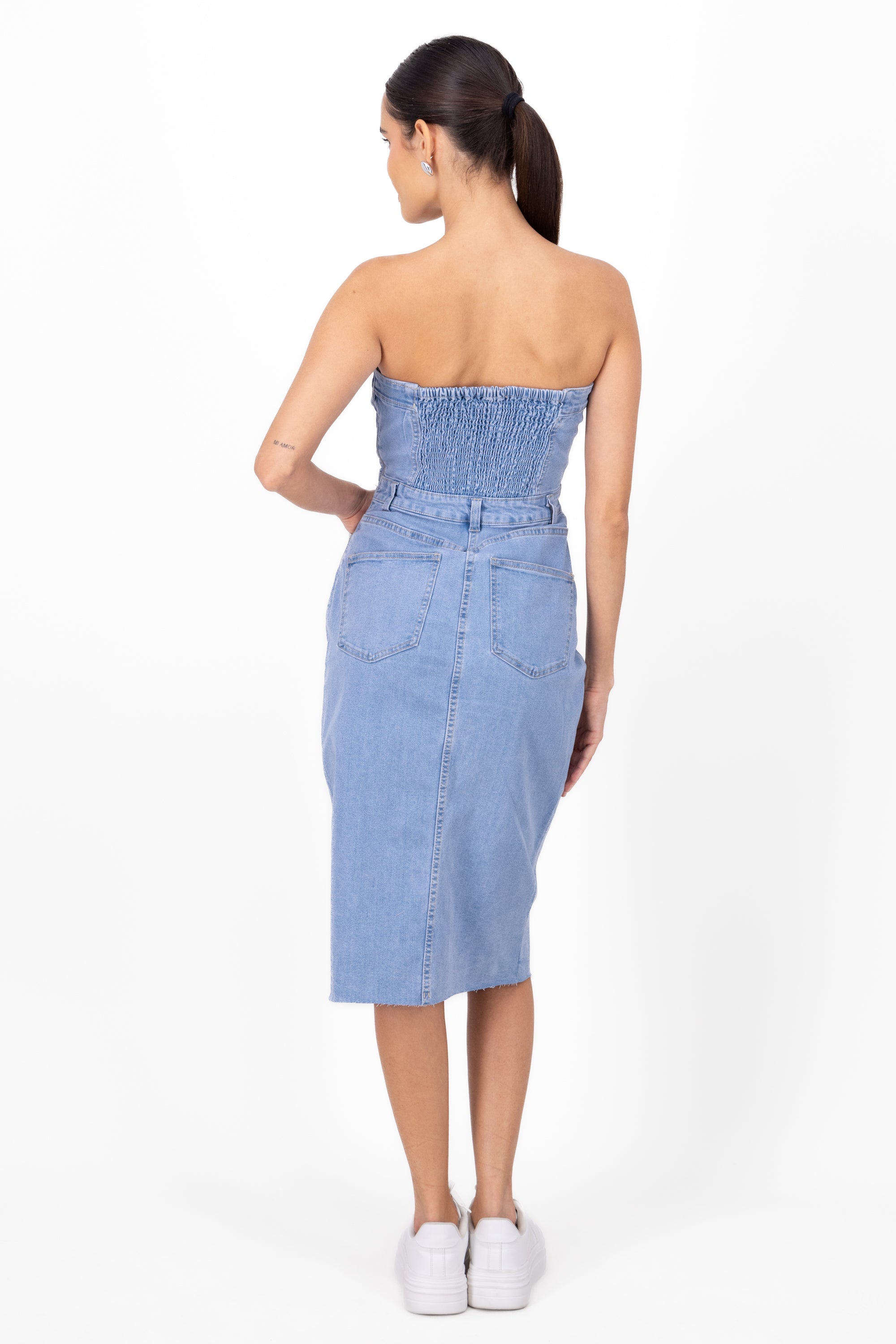 Denim Strapless Dress Light Wash