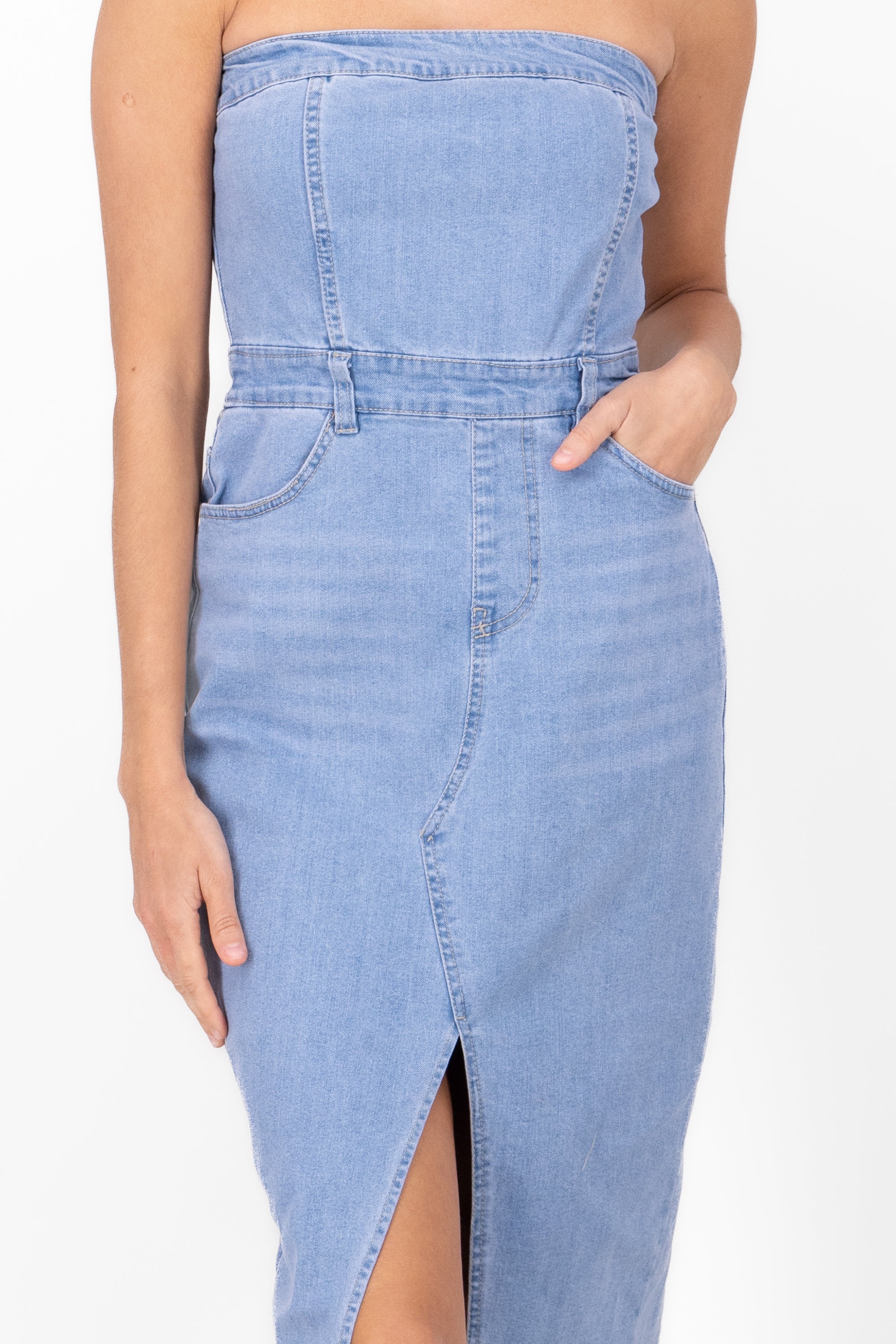 Denim Strapless Dress Light Wash