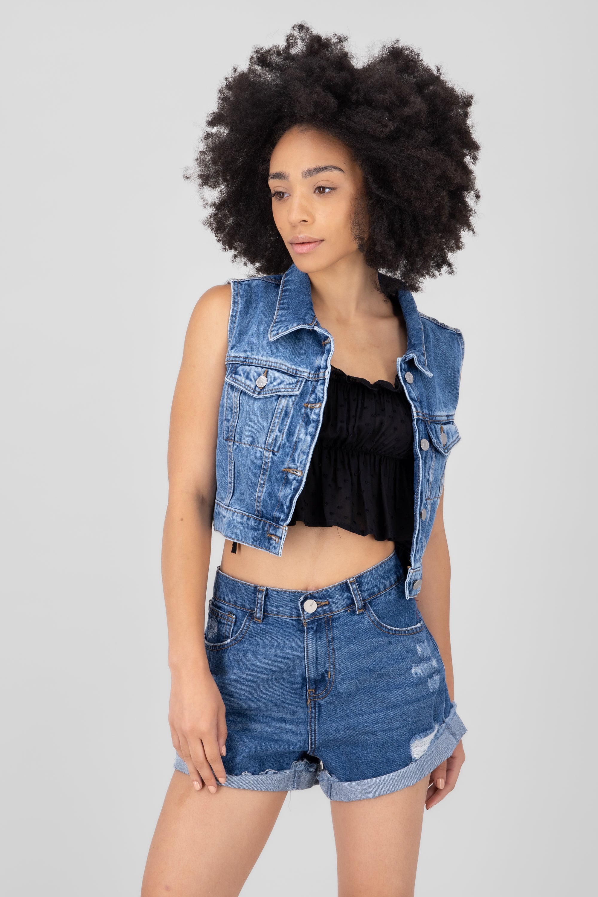 Chaleco crop denim MEDIUM WASH