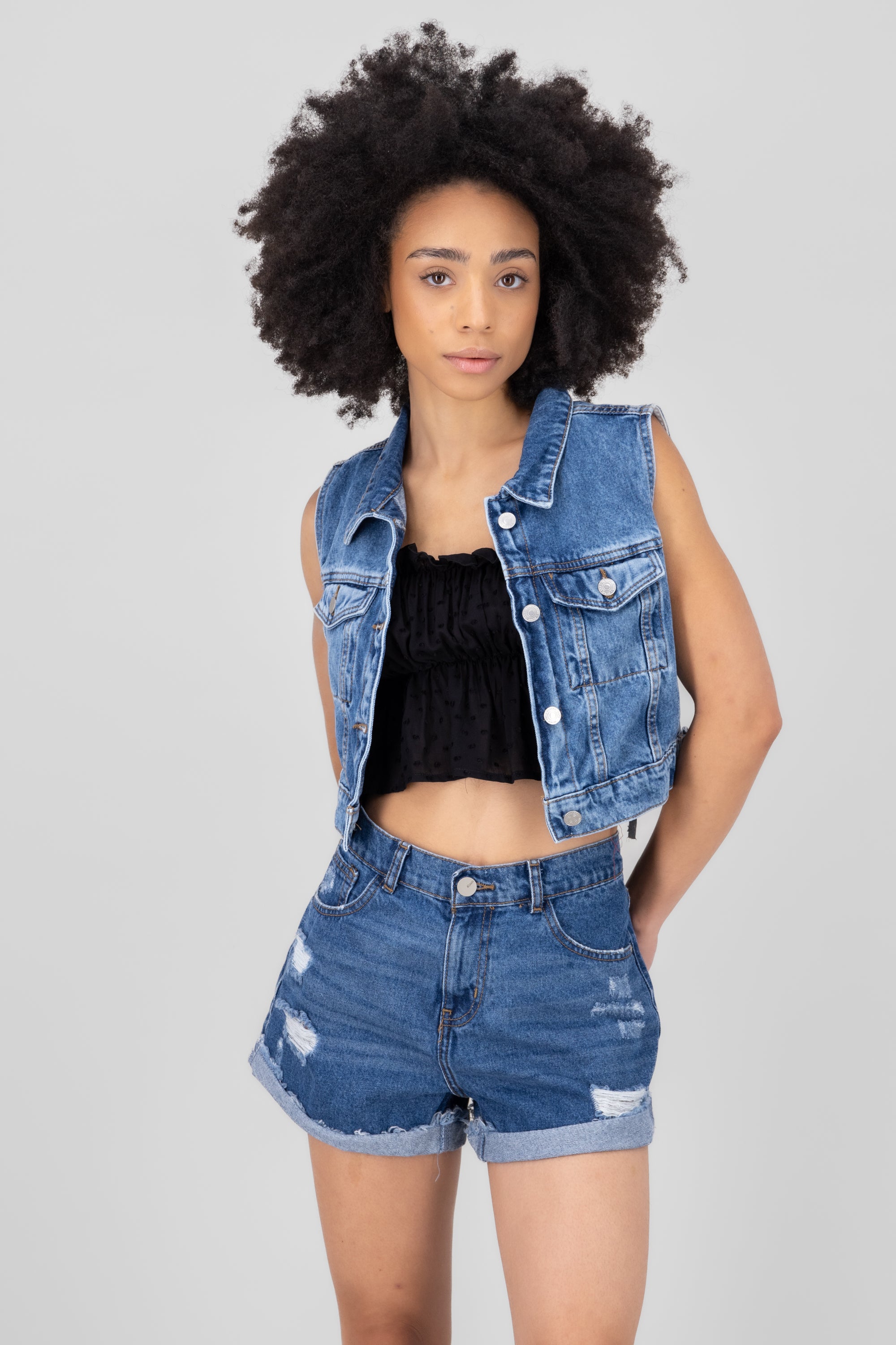 Chaleco crop denim MEDIUM WASH