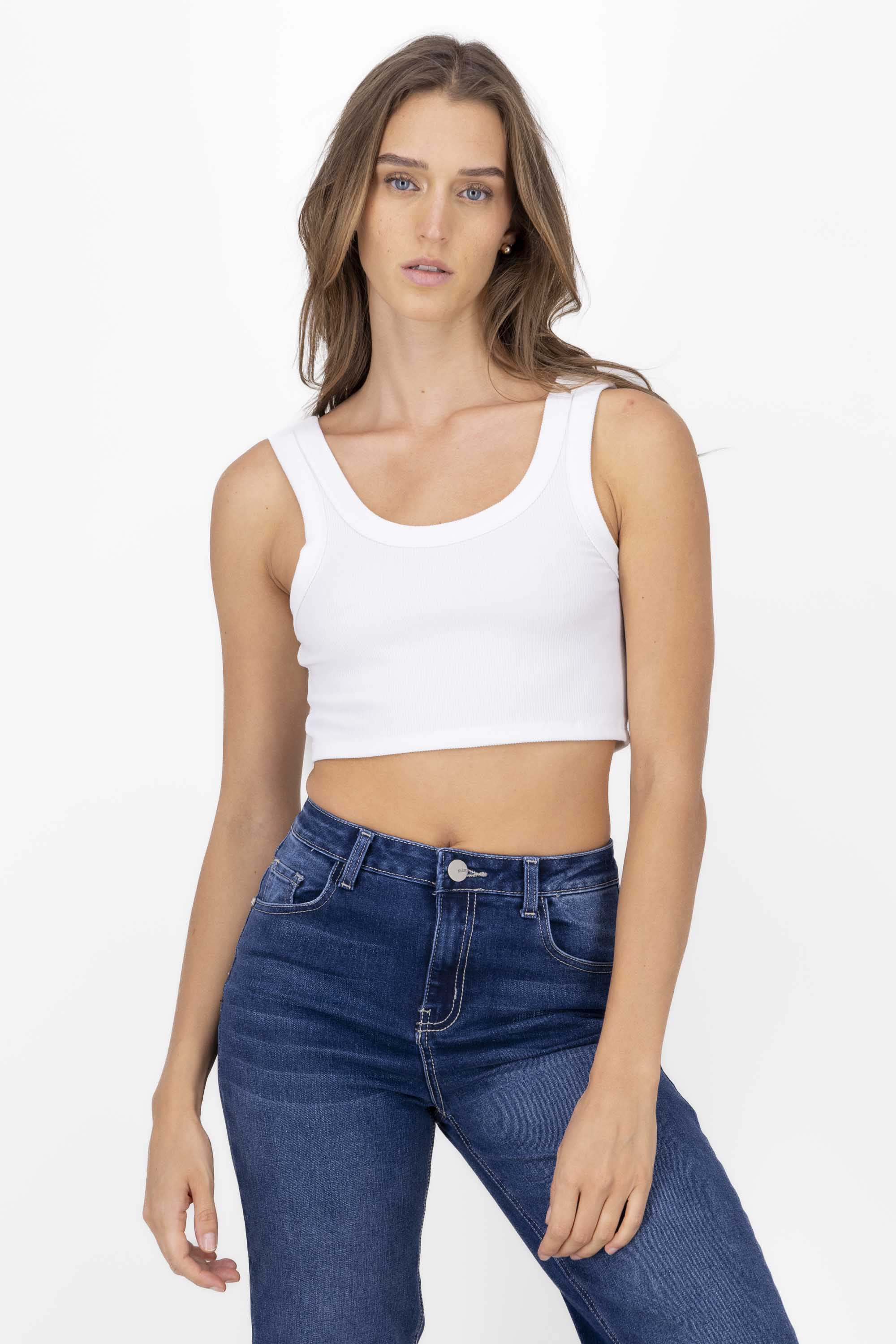 Top crop sin mangas rib BLANCO