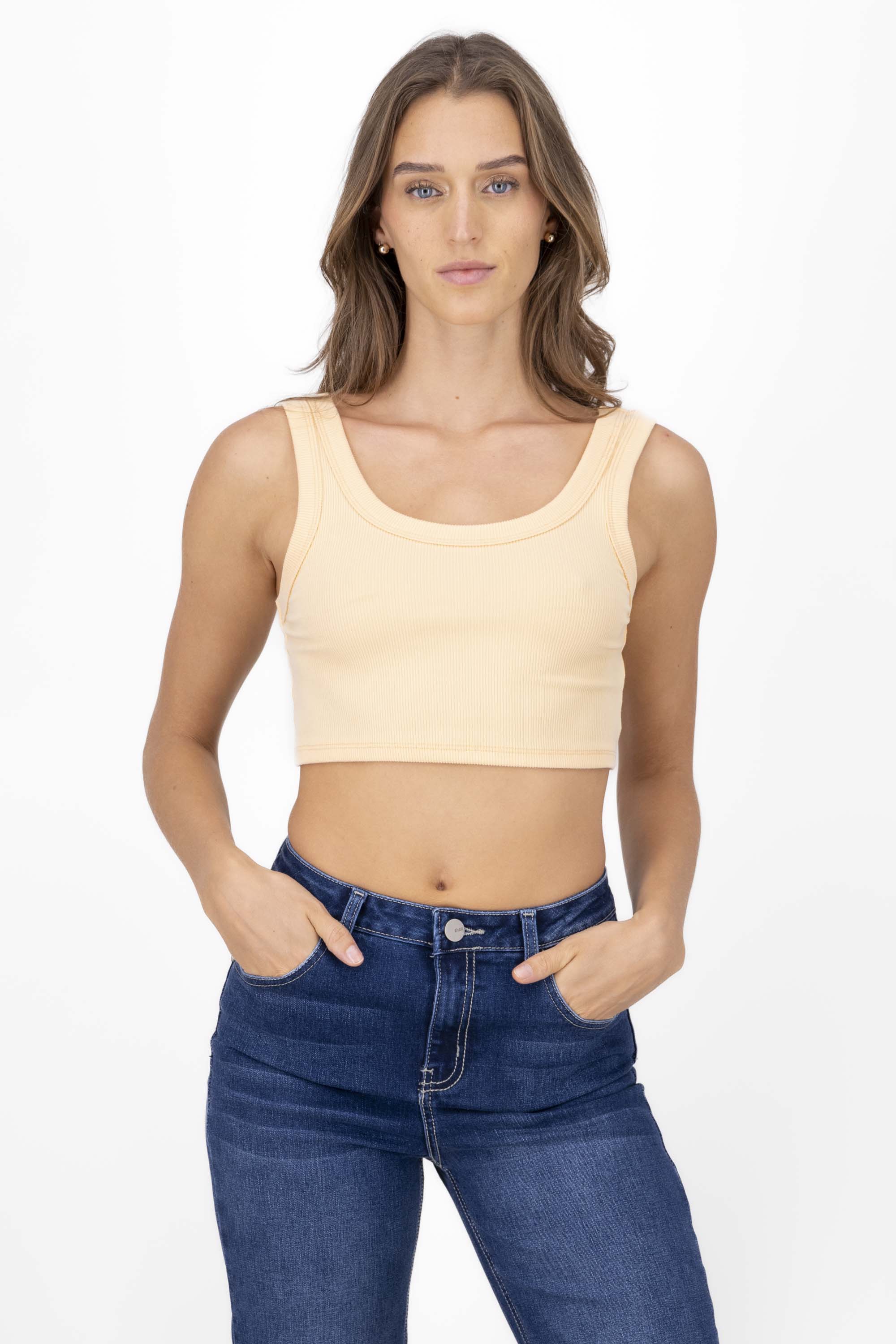 Top crop sin mangas rib MANDARINA