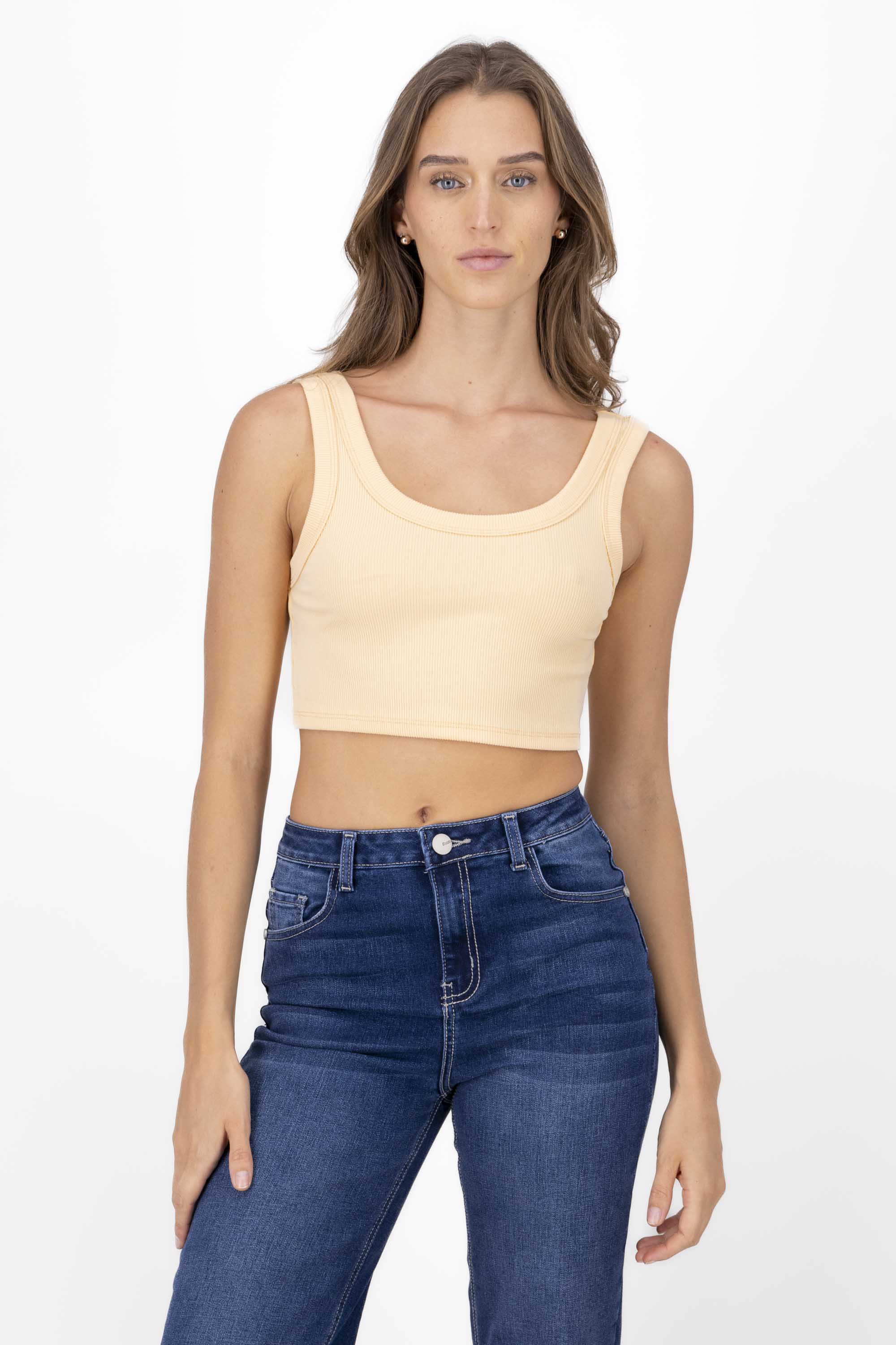 Top crop sin mangas rib MANDARINA