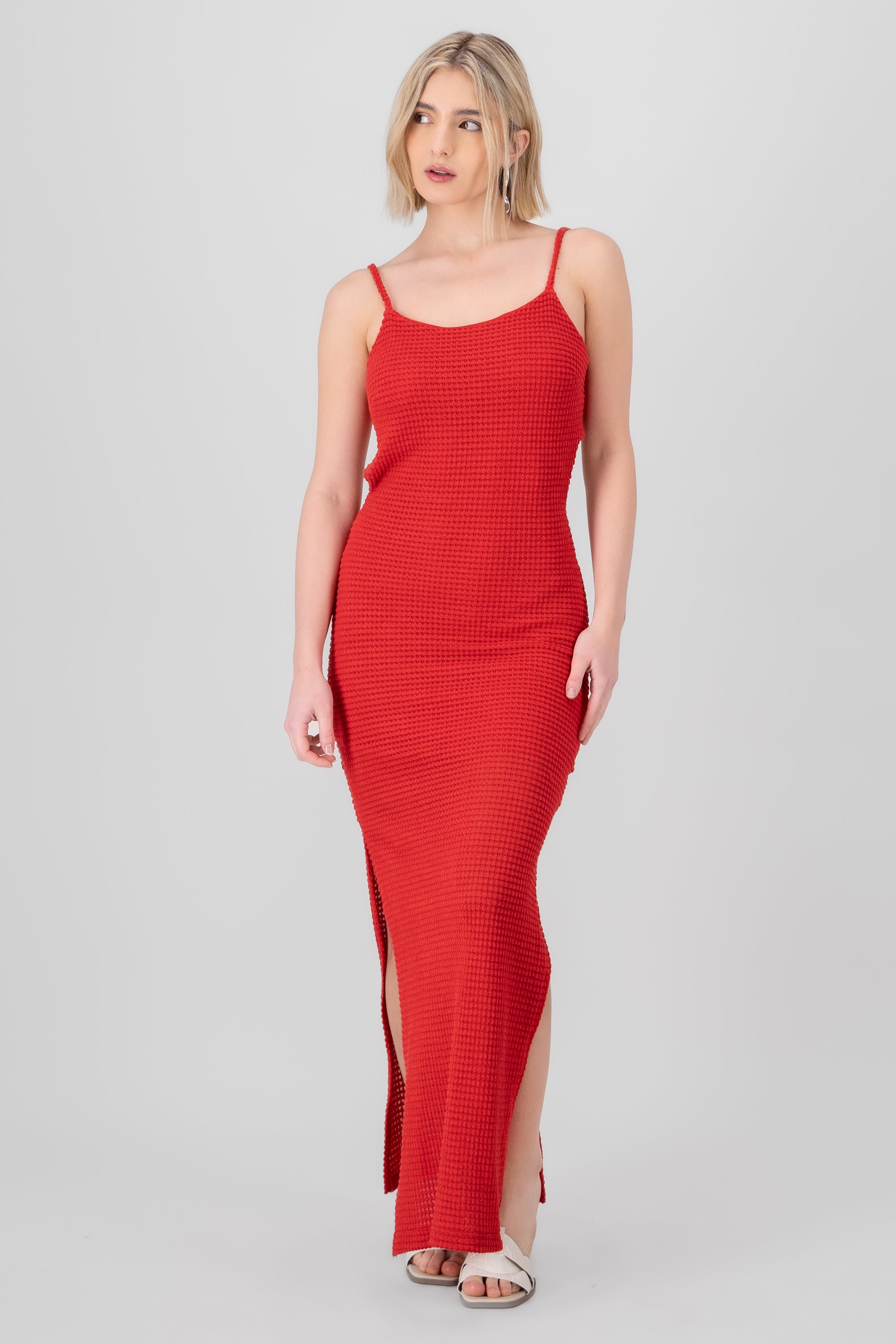 Maxi Dress Back Shift Texture RED