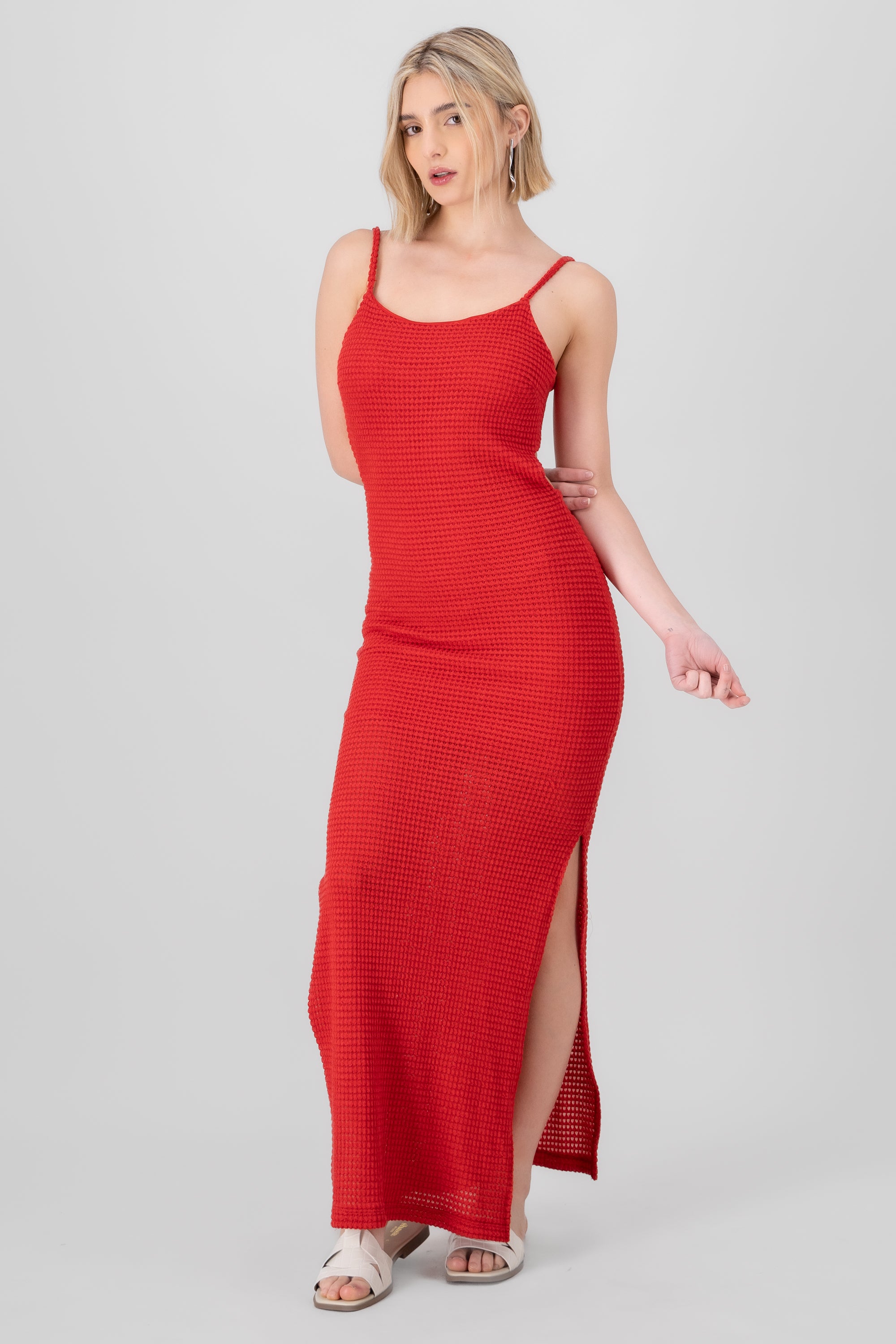 Maxi Dress Back Shift Texture RED