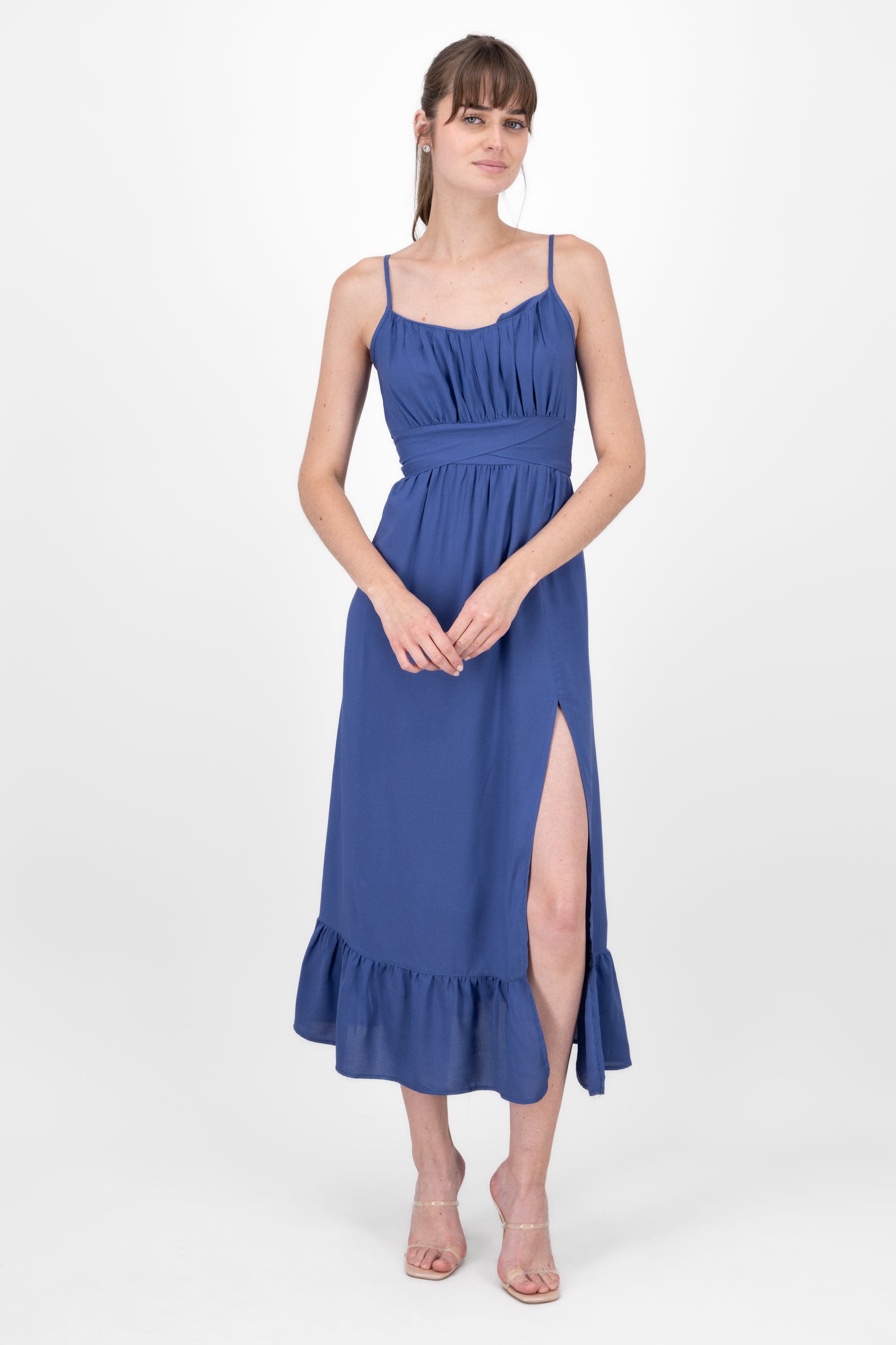 Vestido maxi liso tirantes AZUL PATO