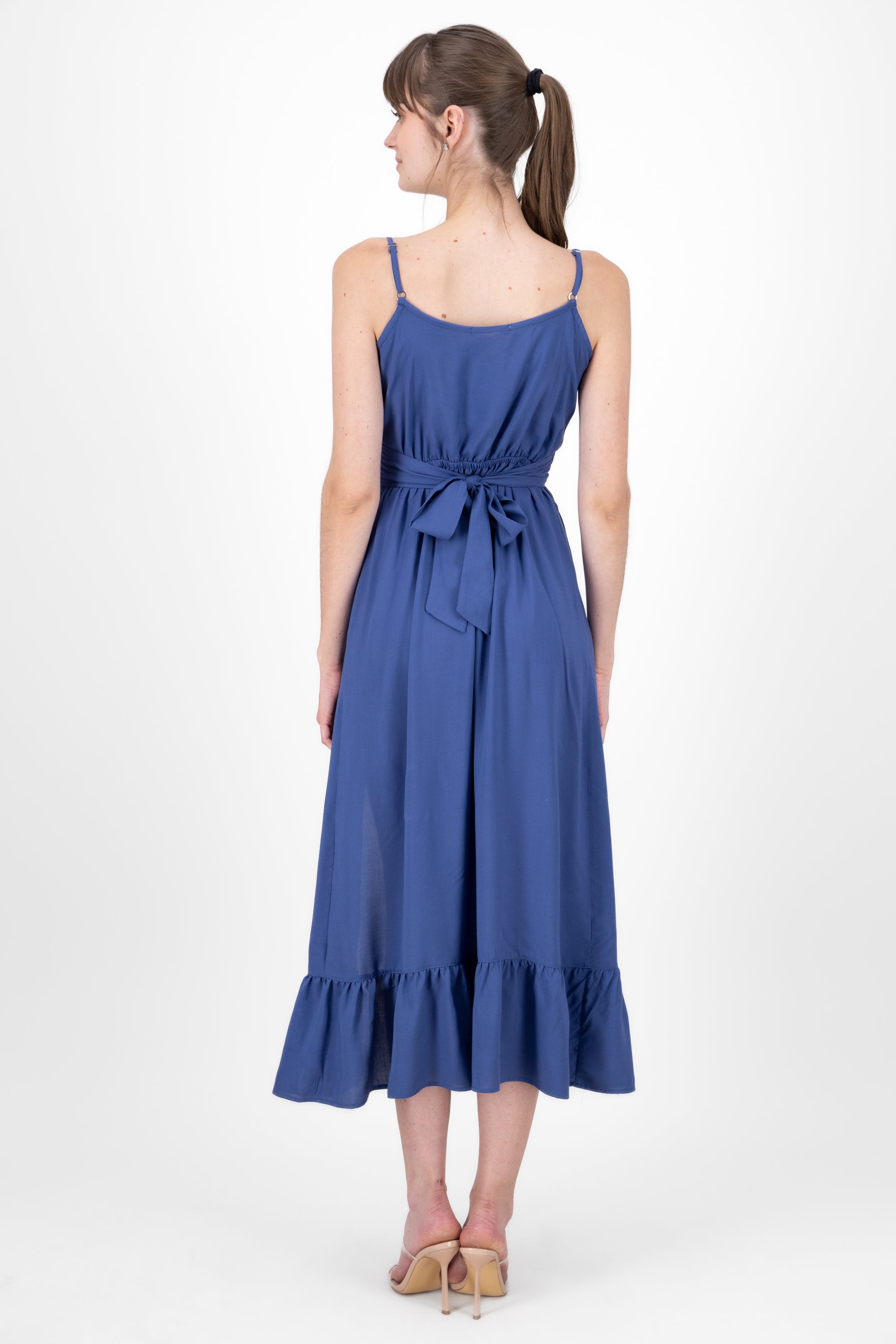 Vestido maxi liso tirantes AZUL PATO