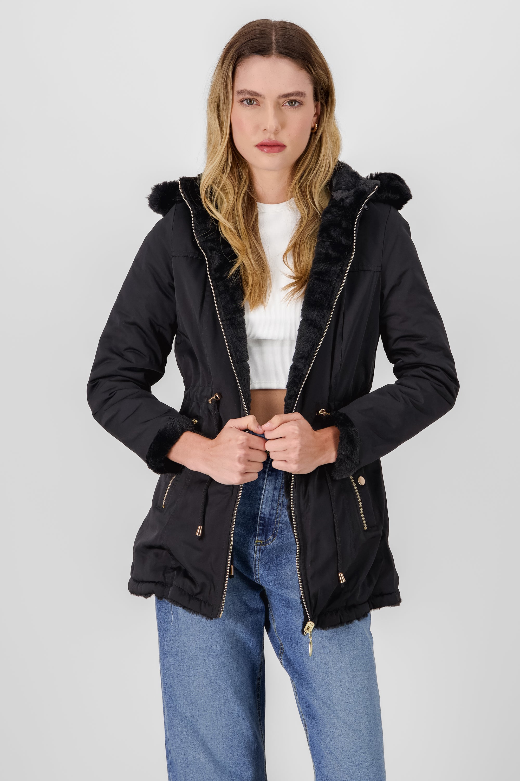 Gabardina gorro jareta NEGRO