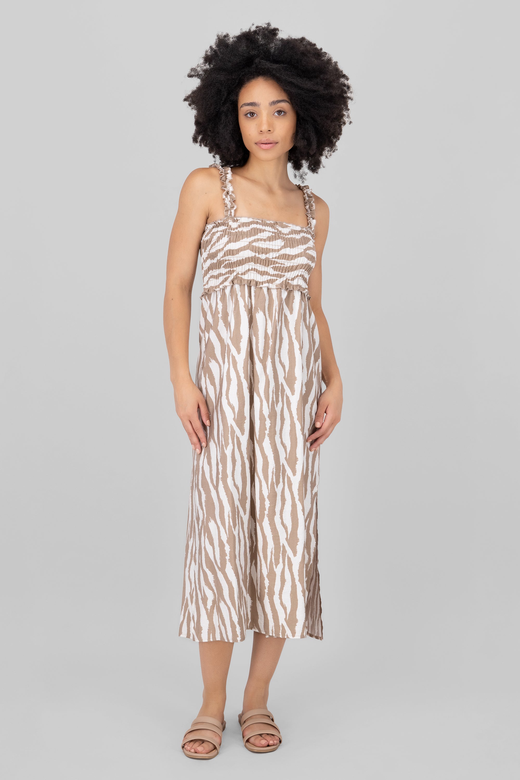 Vestido midi rayas animal print CAFE COMBO