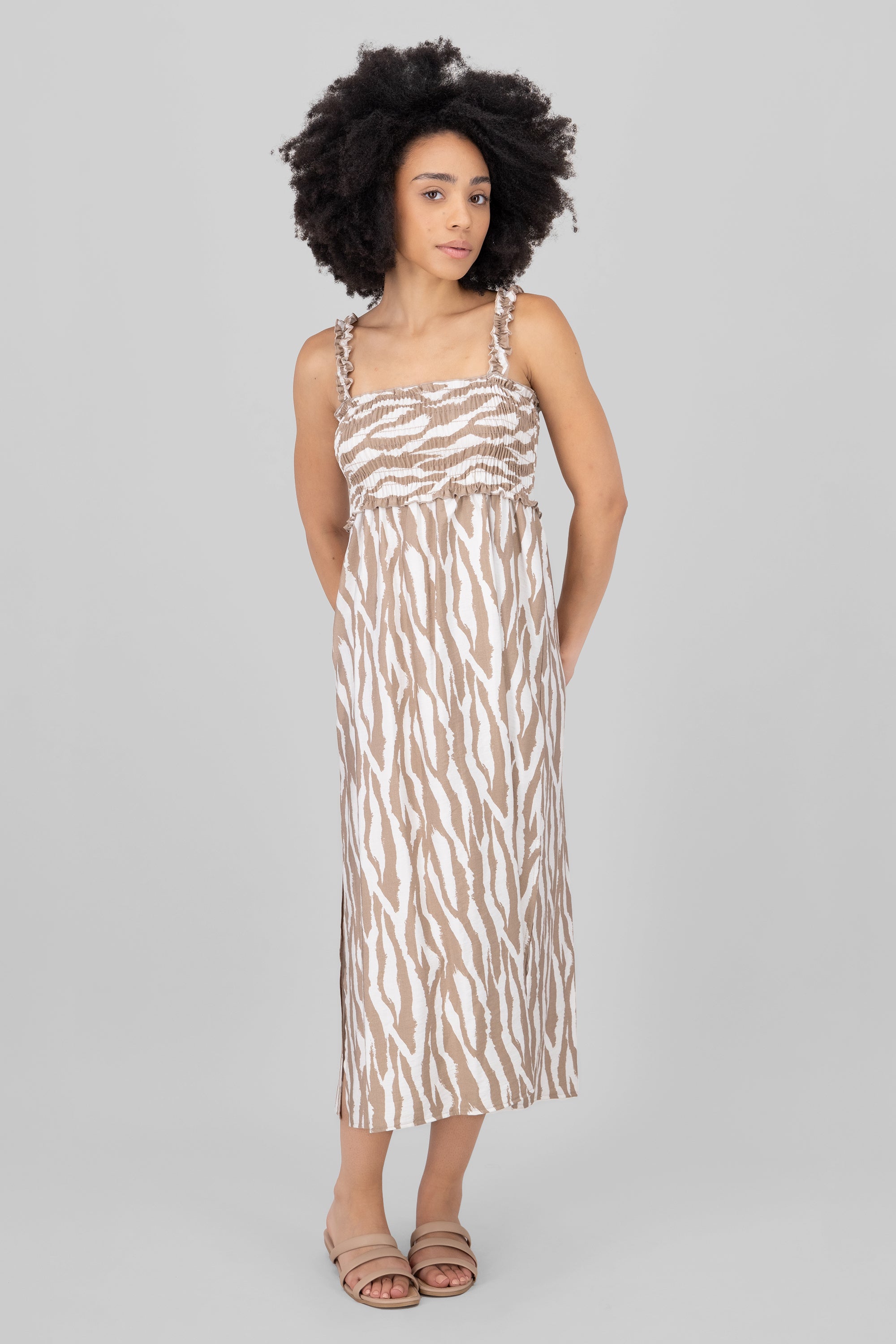 Vestido midi rayas animal print CAFE COMBO