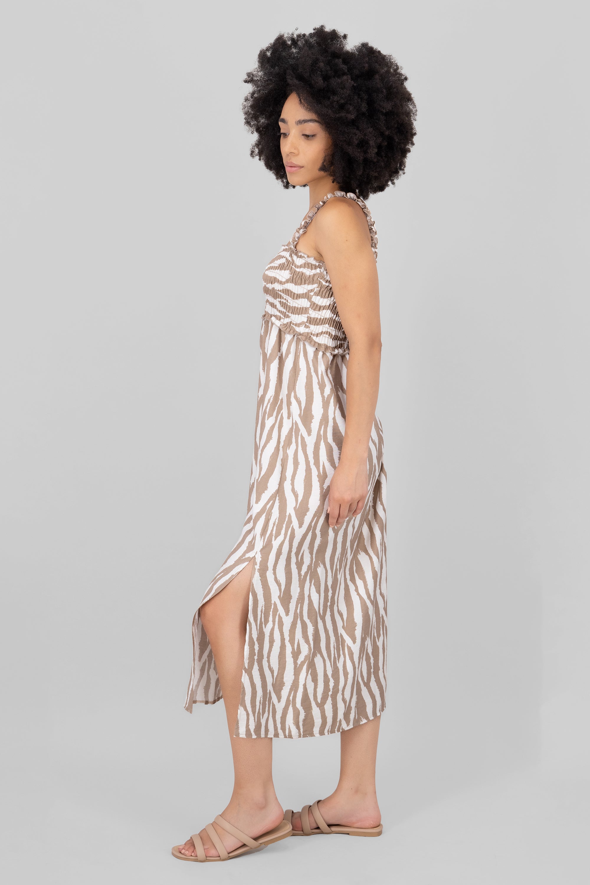 Vestido midi rayas animal print CAFE COMBO