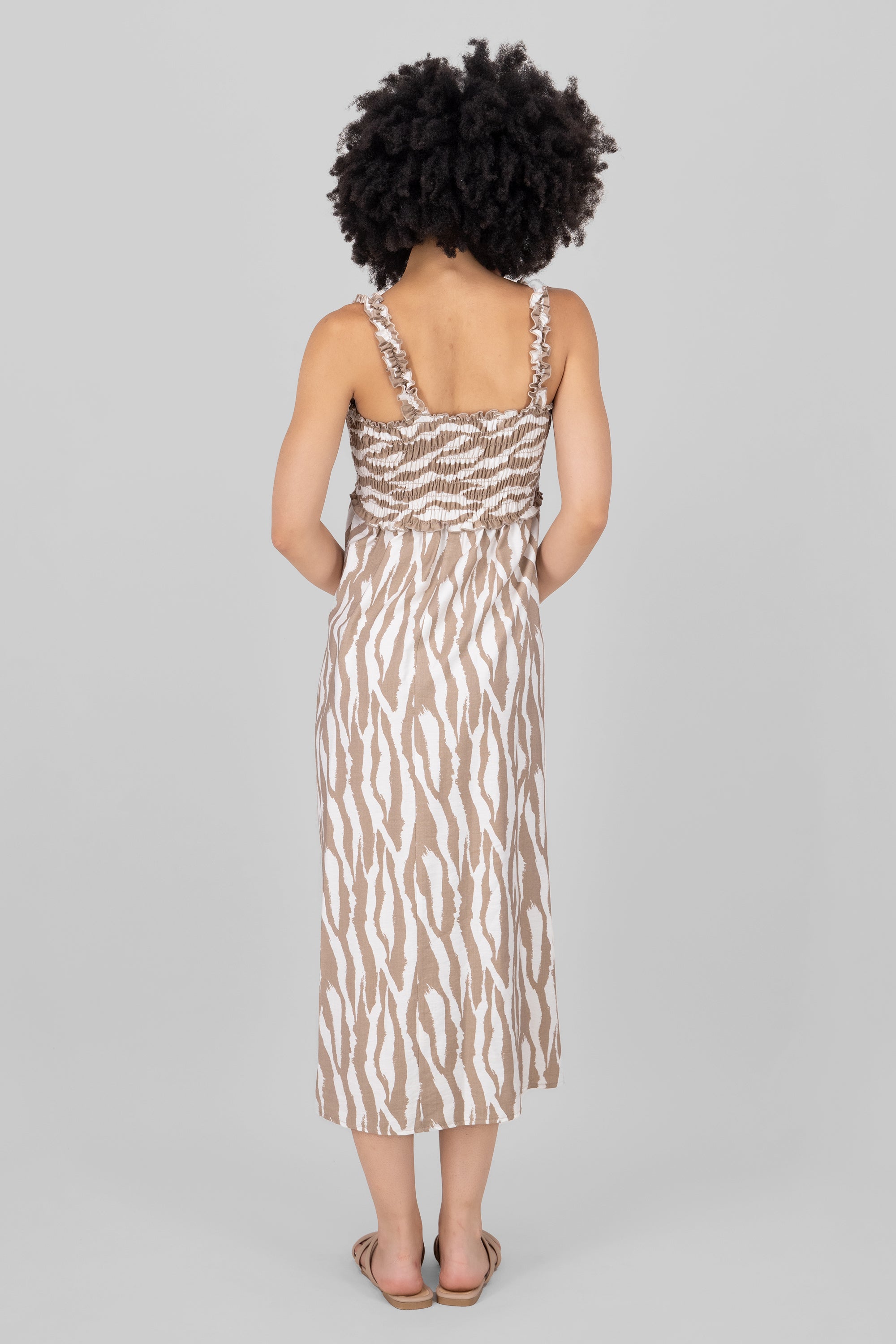 Vestido midi rayas animal print CAFE COMBO