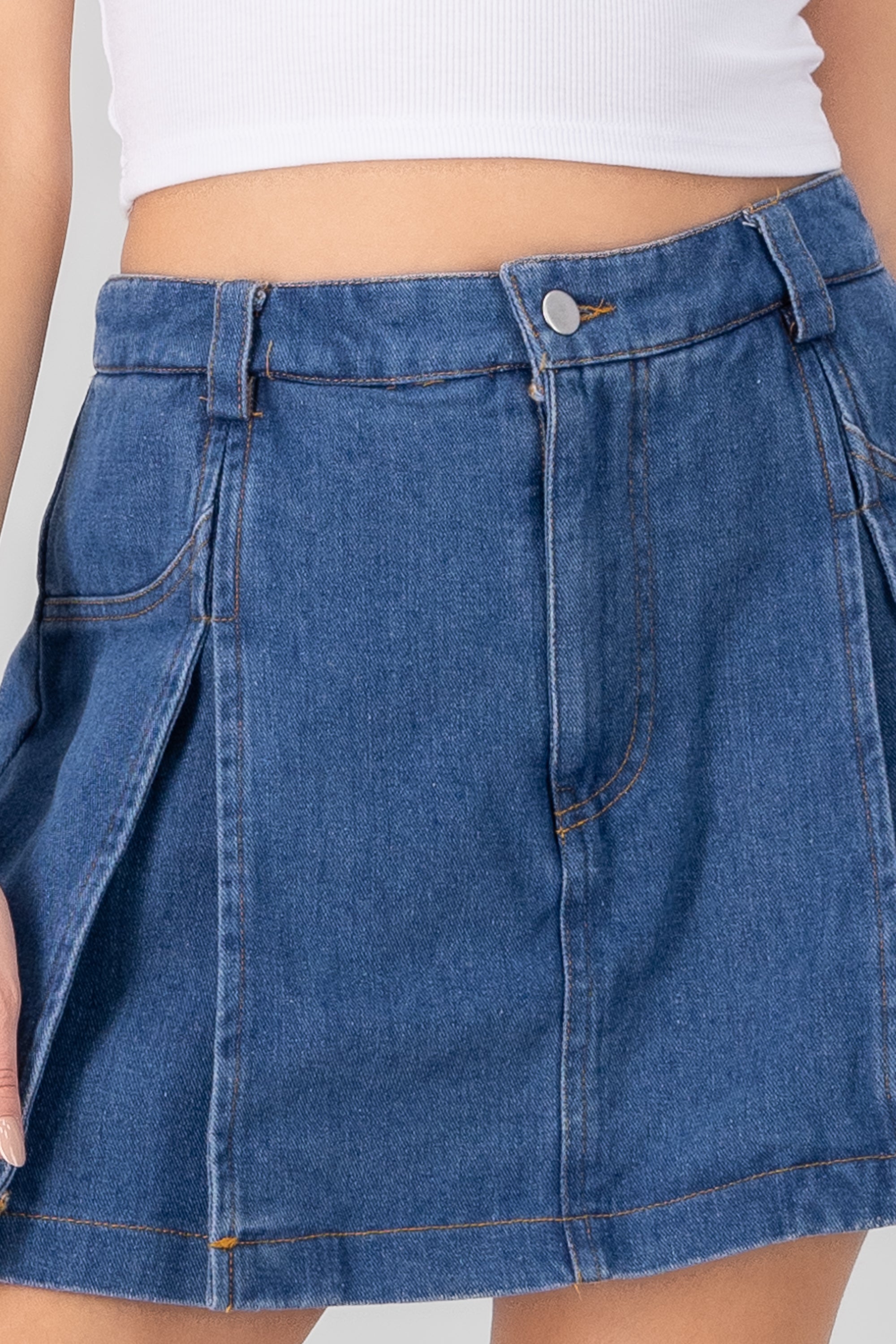 Mini Denim Tabled Skirt Medium Wash