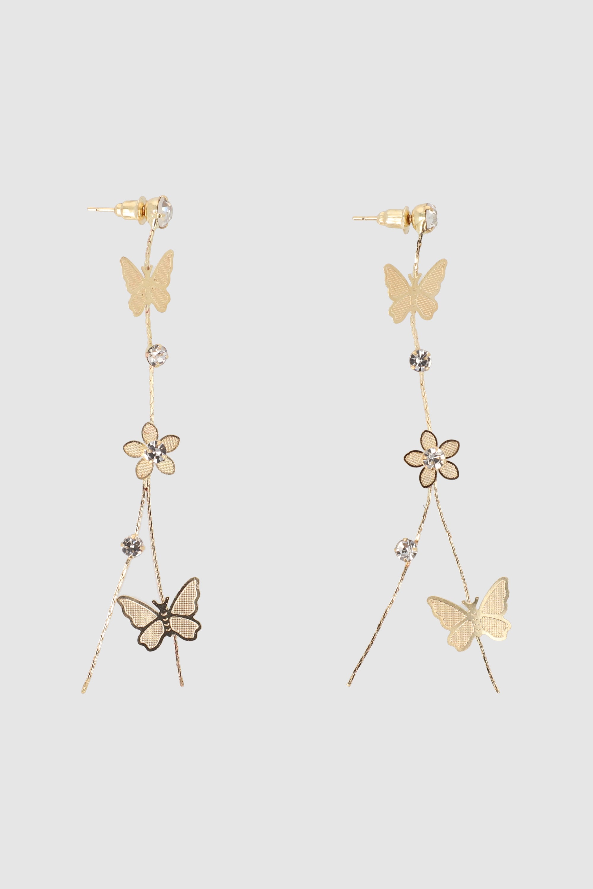 ARETES MARIPOSA FLOR LARGOS ORO