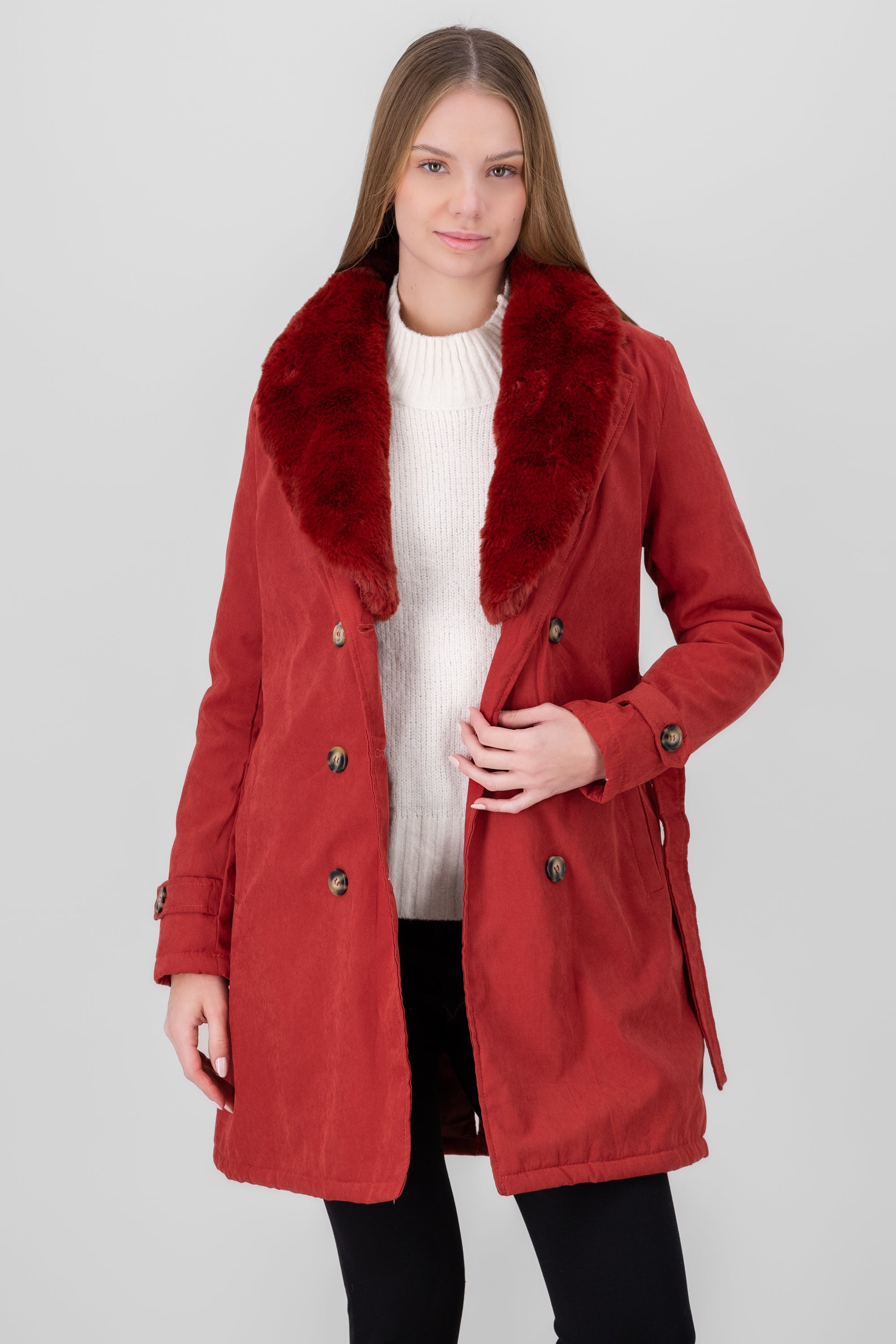 Abrigo peluche cuello ROJO
