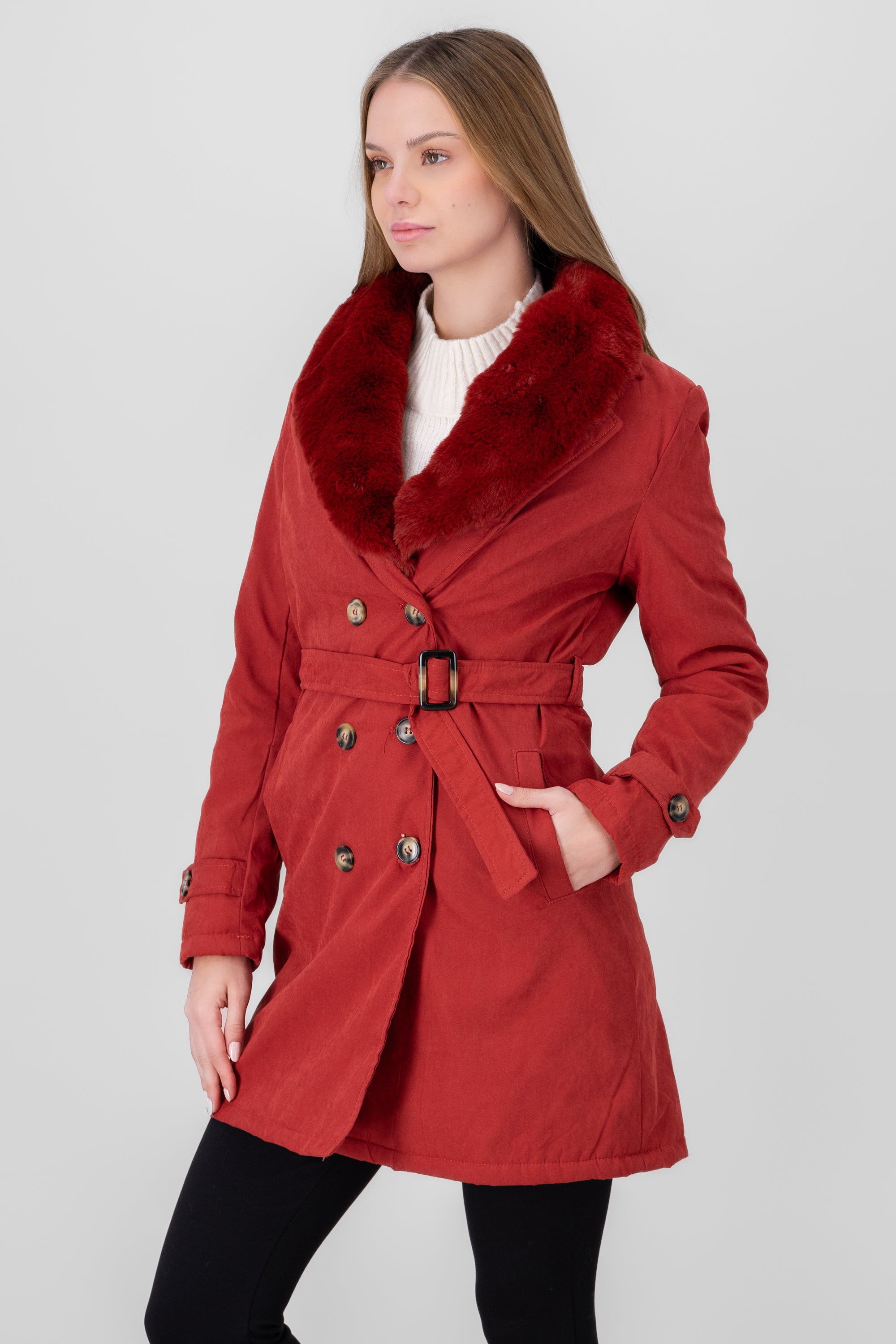 Abrigo peluche cuello ROJO