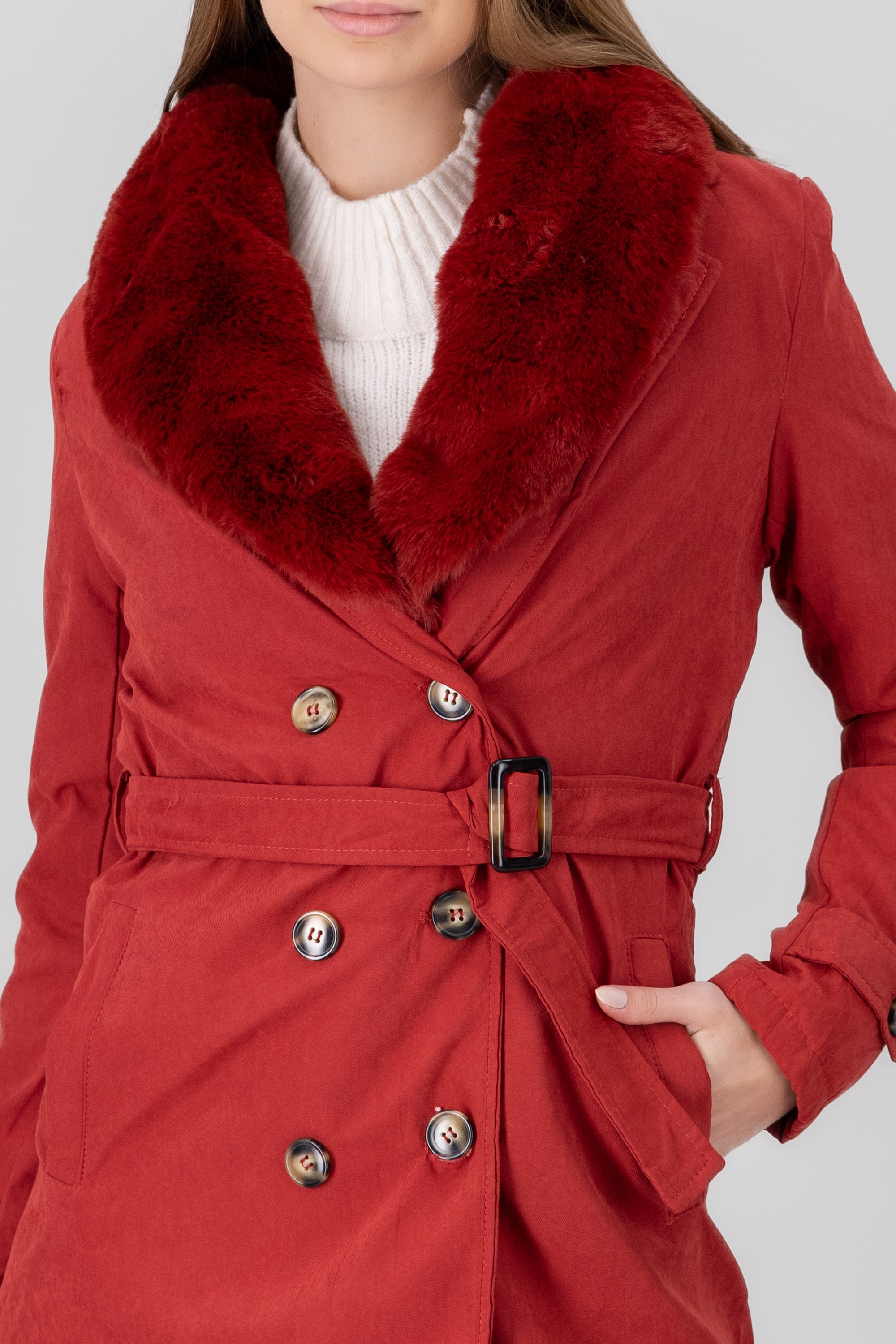 Abrigo peluche cuello ROJO