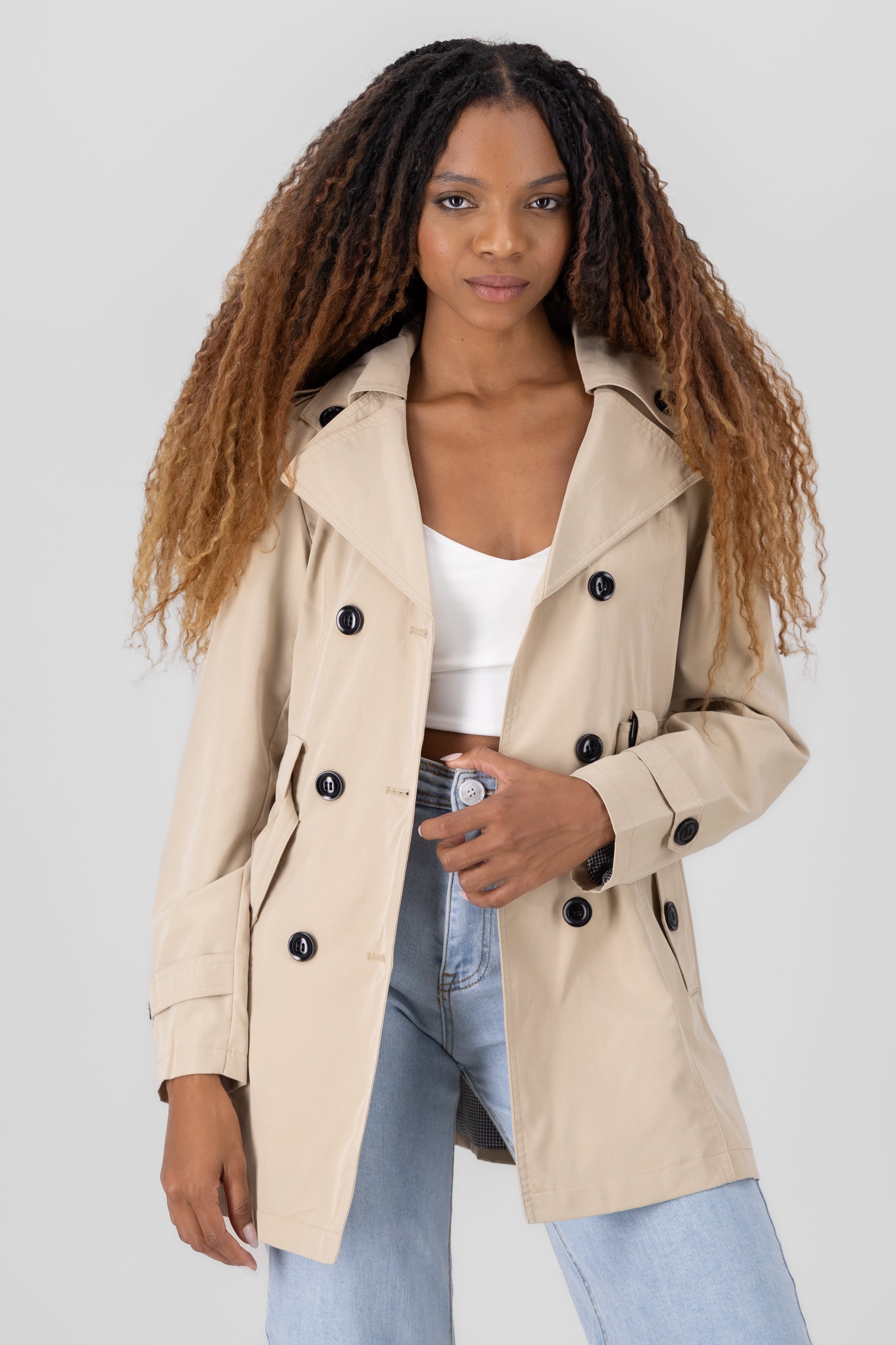 Gabardina cinturon gorro BEIGE