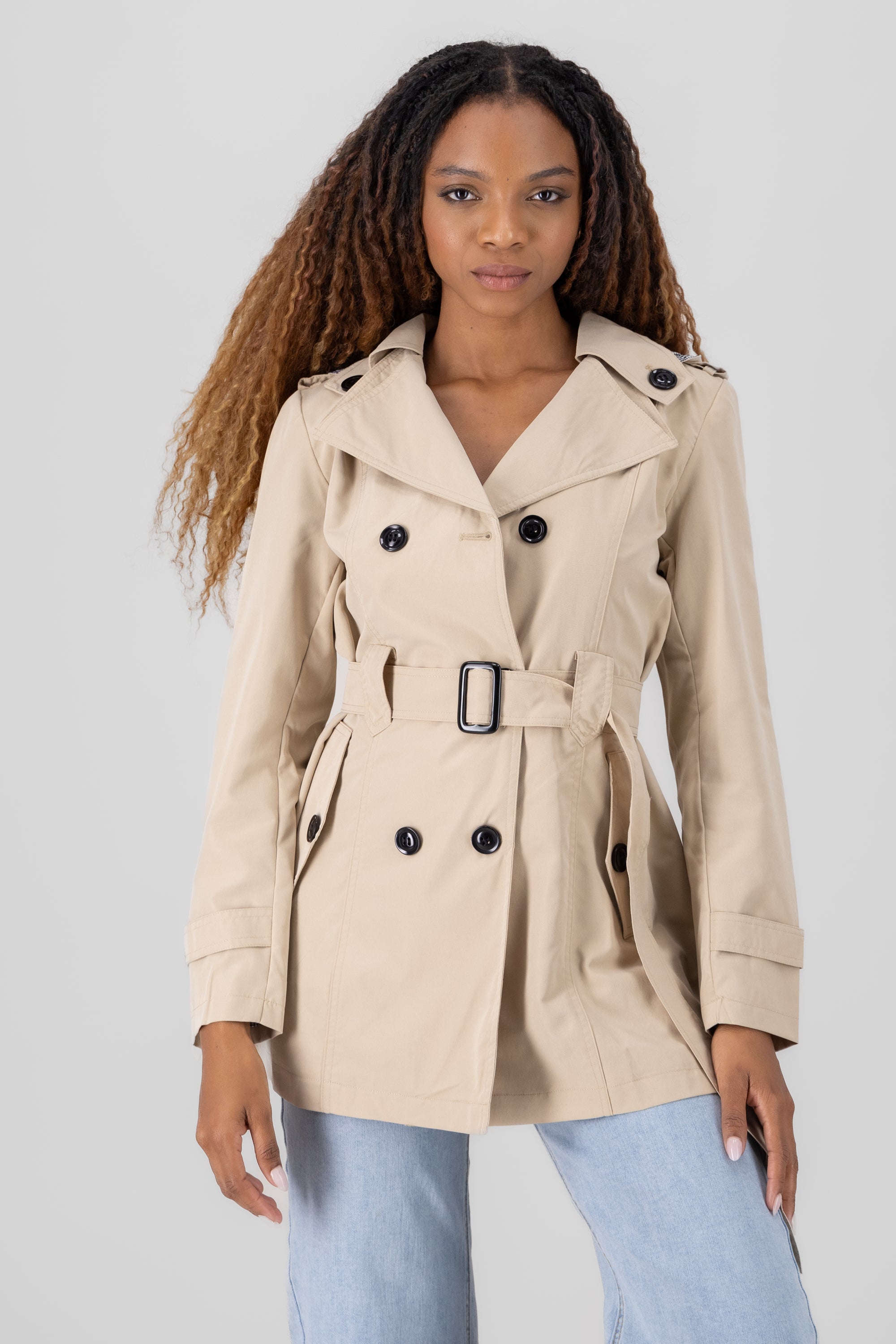 Gabardina cinturon gorro BEIGE