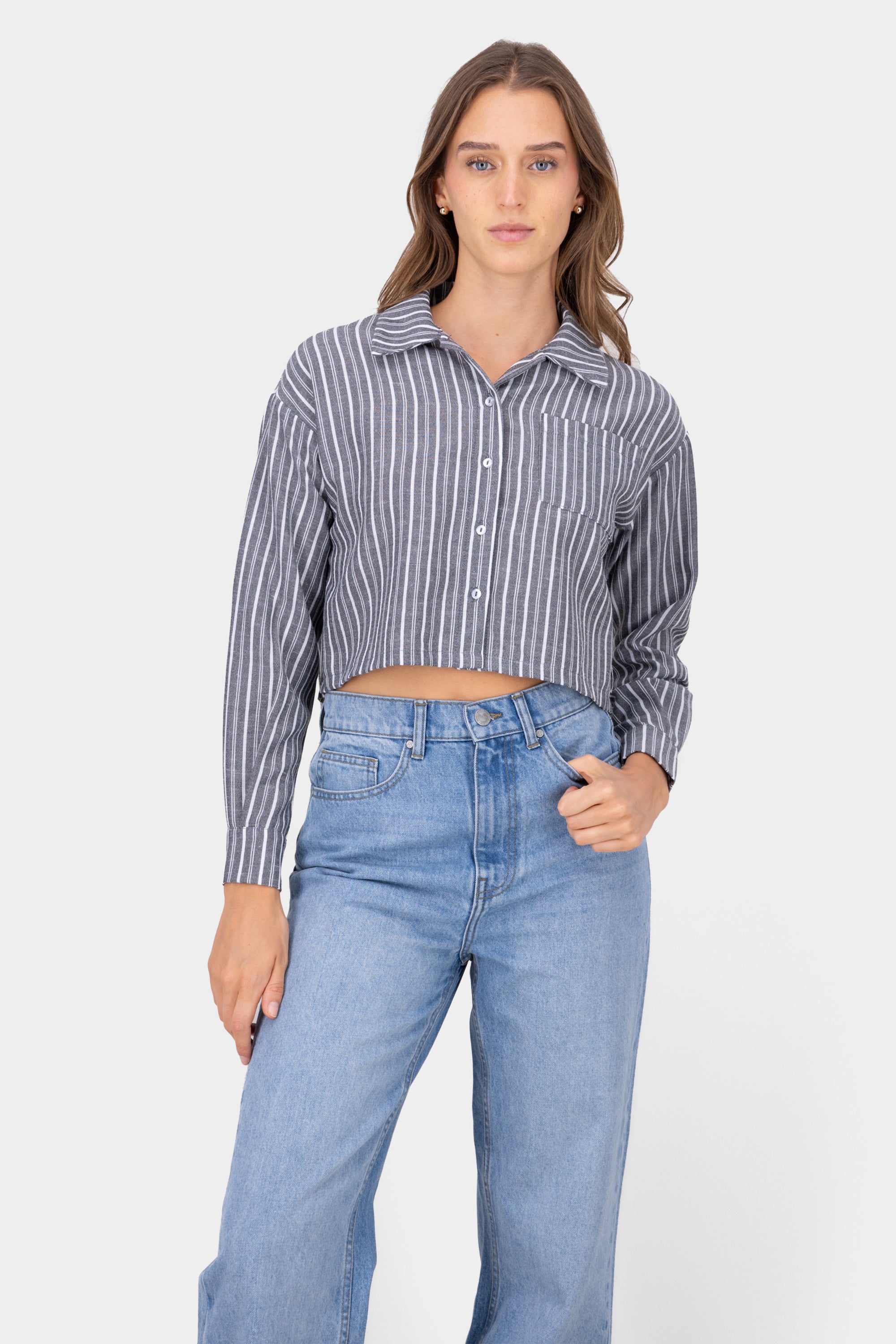 CROP SHIRT LINO RAYS Gray Combo