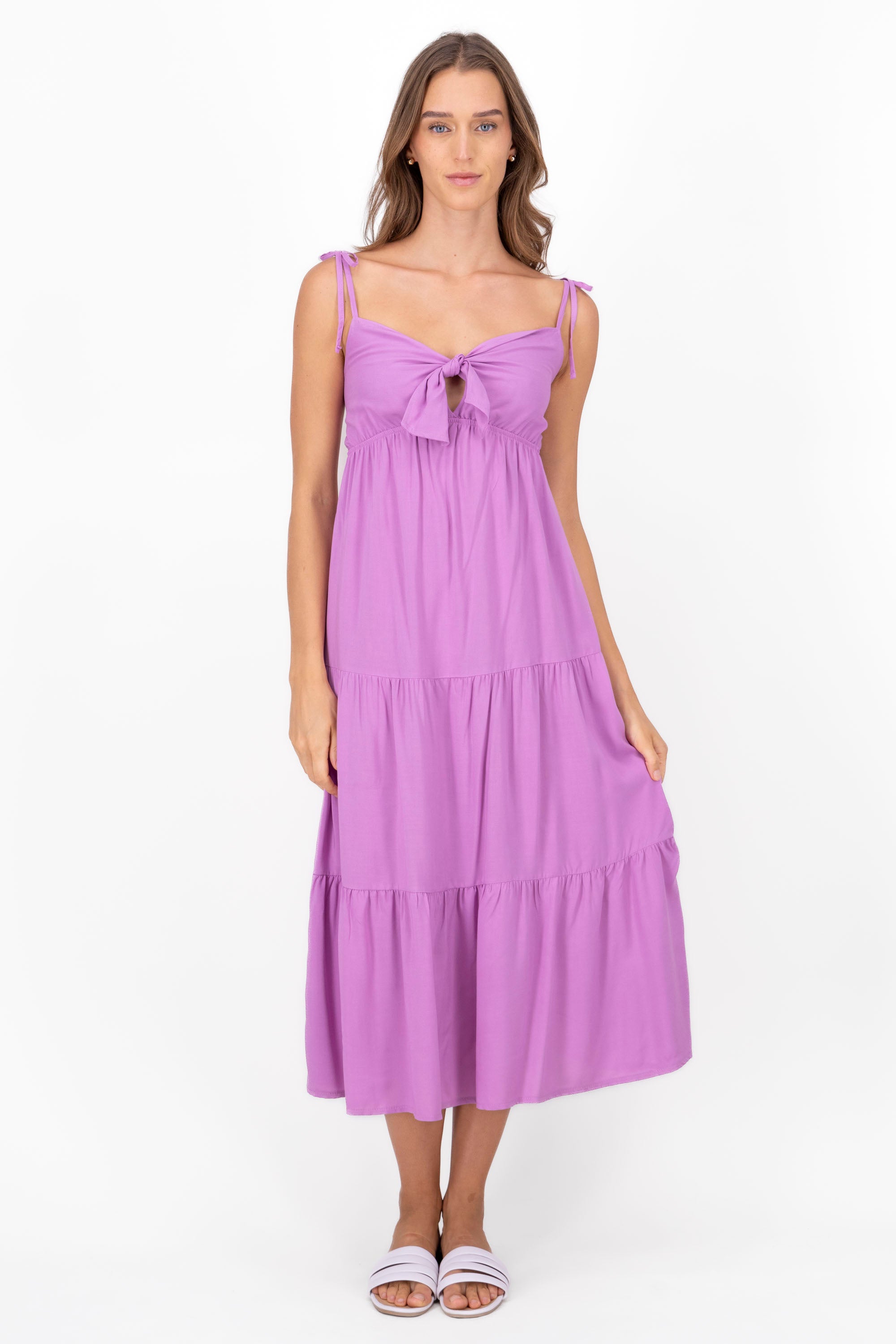 Vestido midi detalle moño MORADO