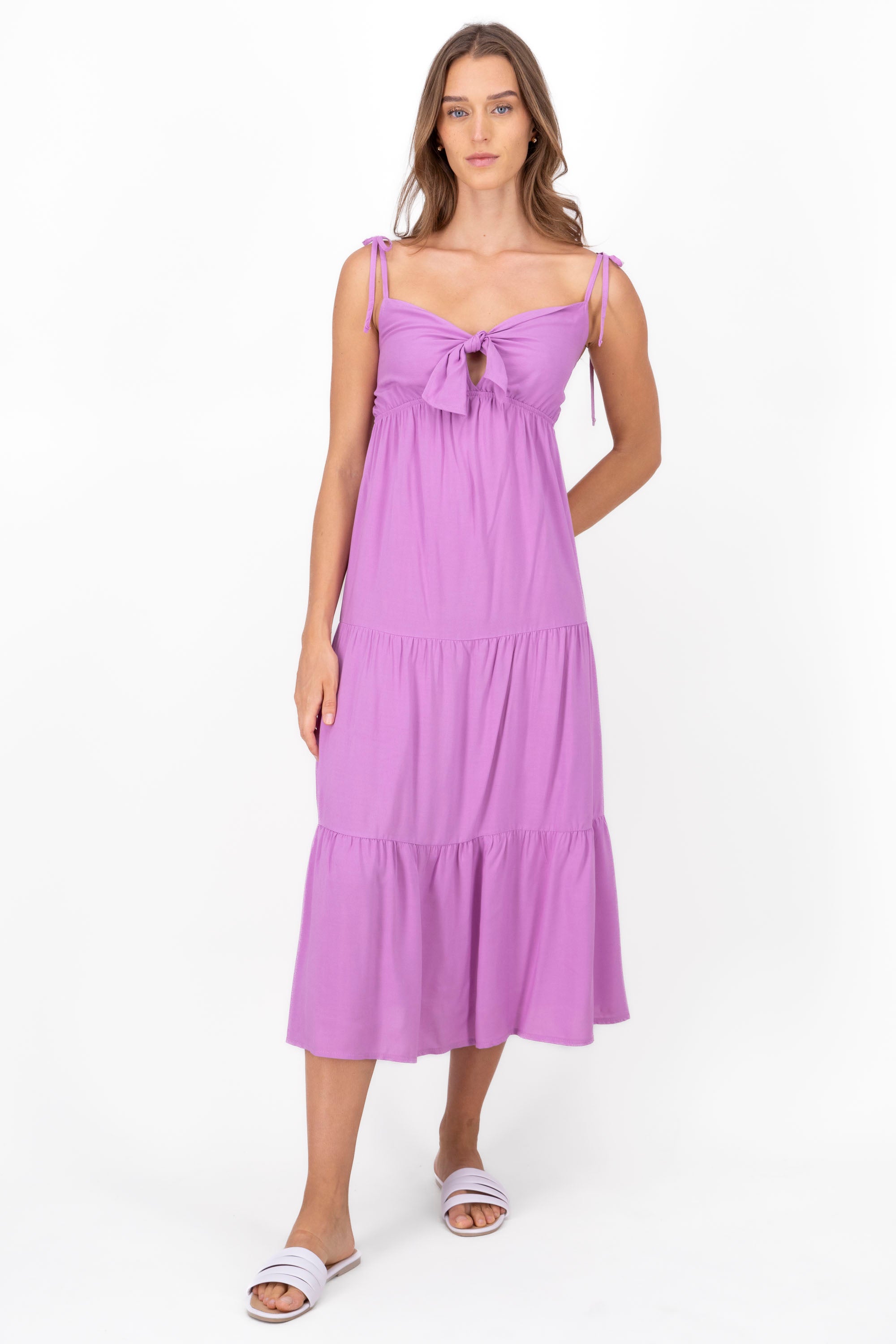 Vestido midi detalle moño MORADO