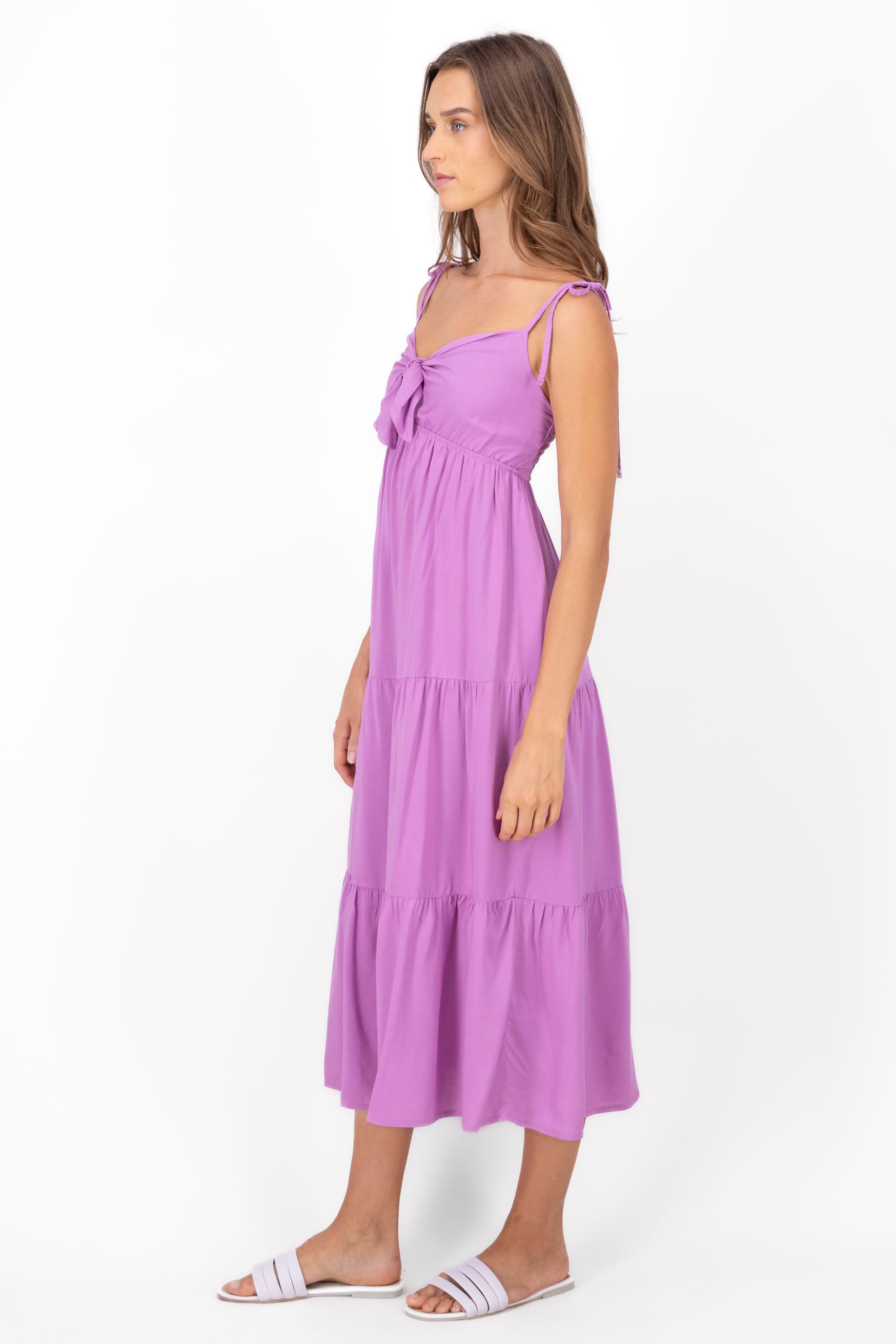 Vestido midi detalle moño MORADO