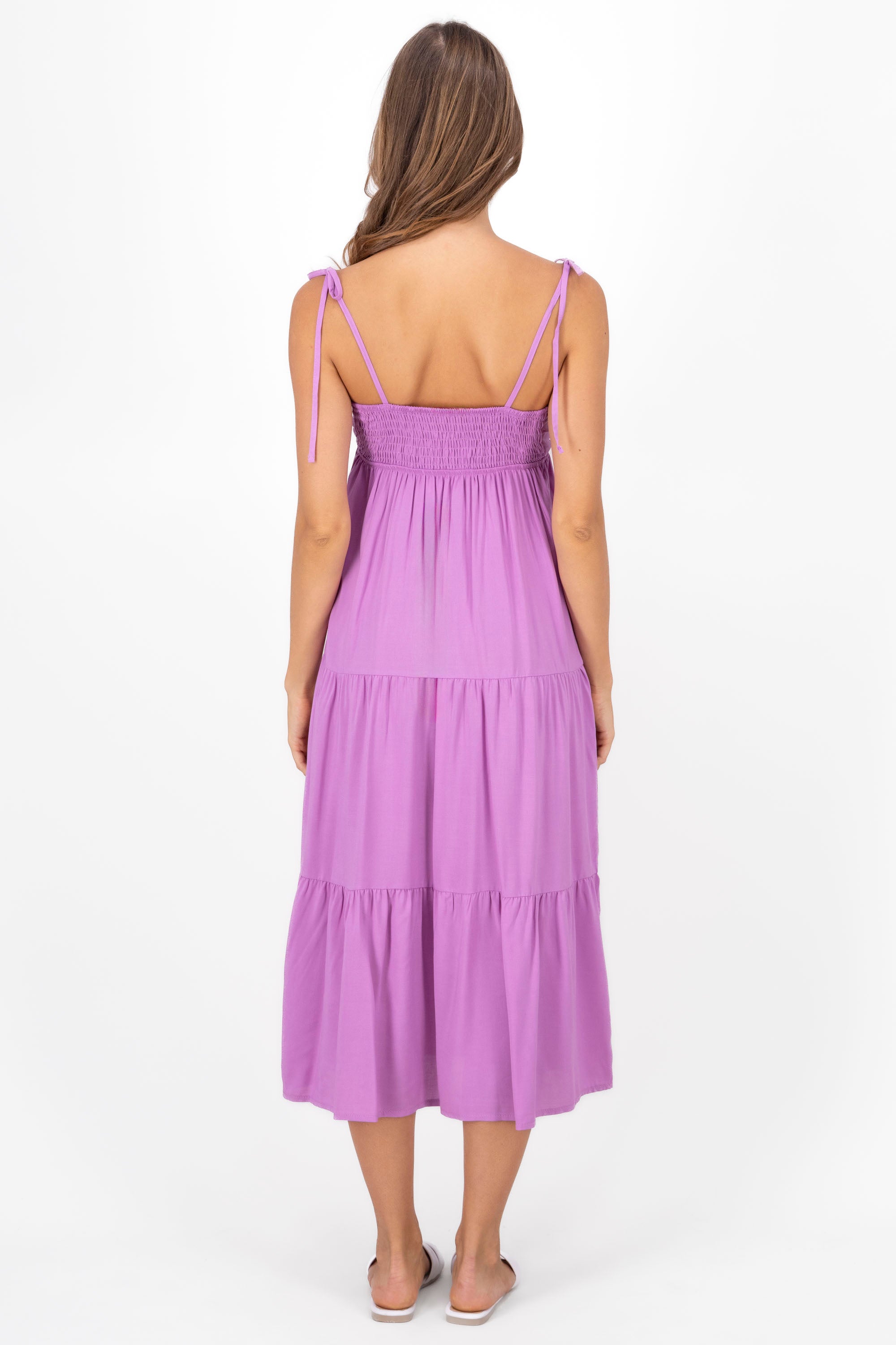 Vestido midi detalle moño MORADO