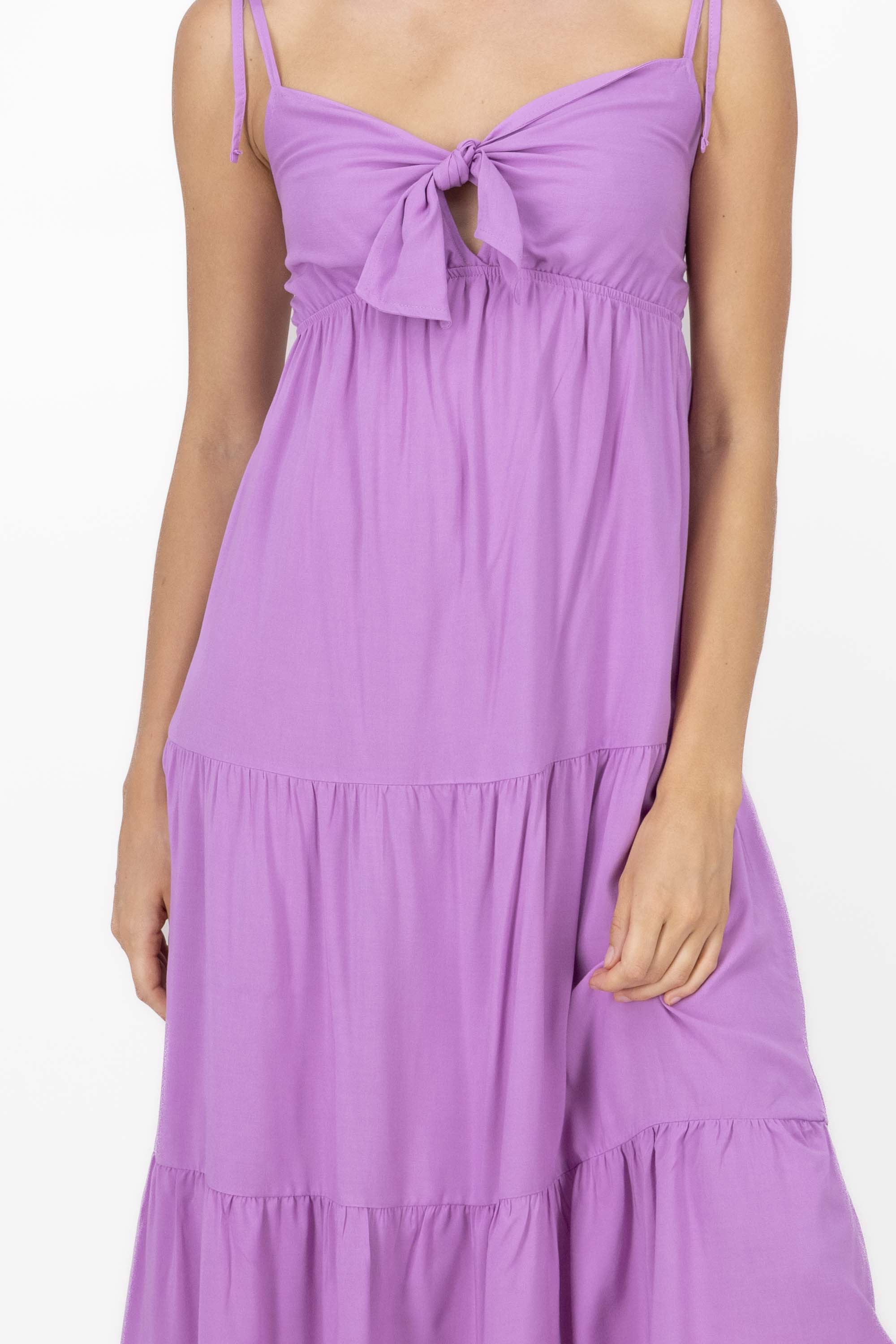 Vestido midi detalle moño MORADO