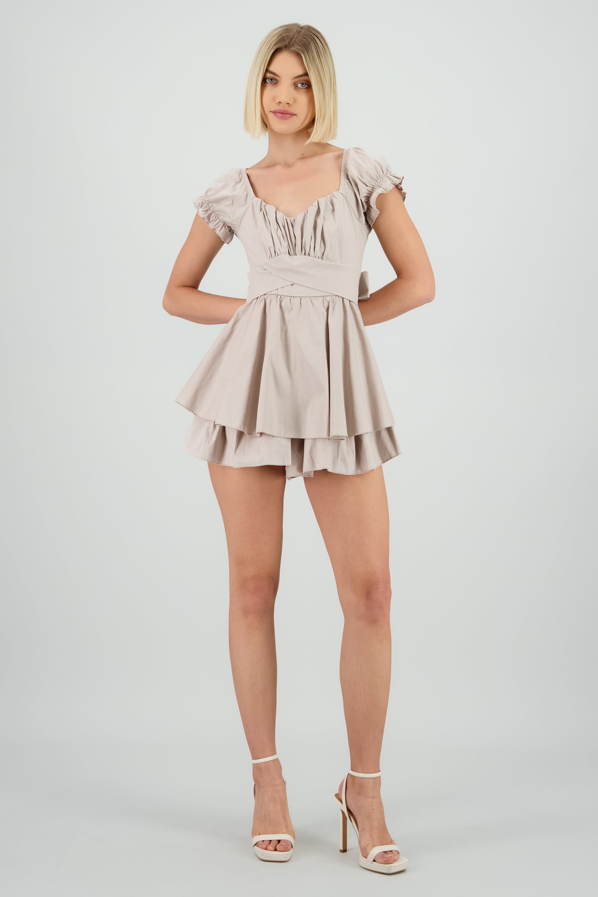 Vestido olanes manga corta GREIGE