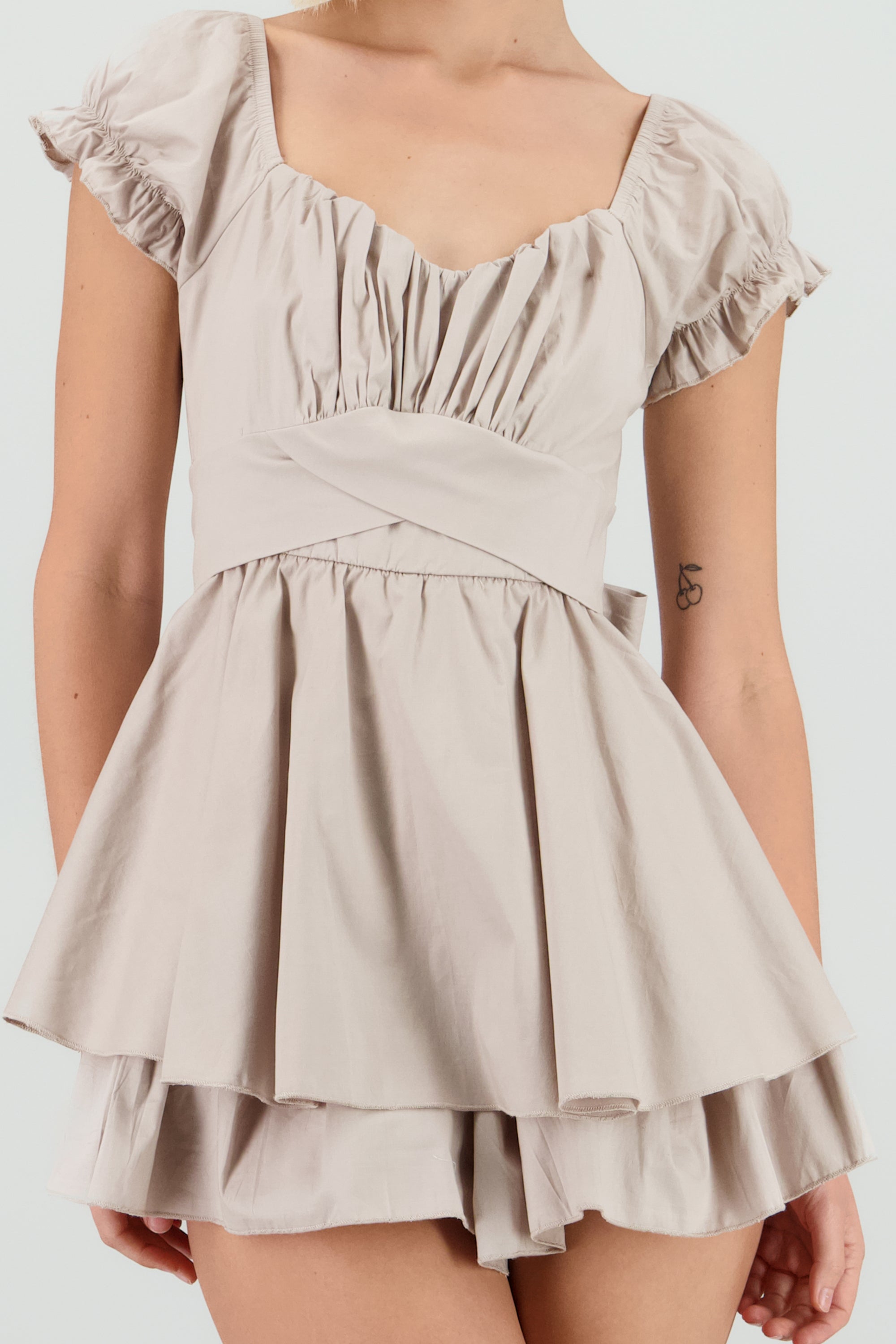 Vestido olanes manga corta GREIGE