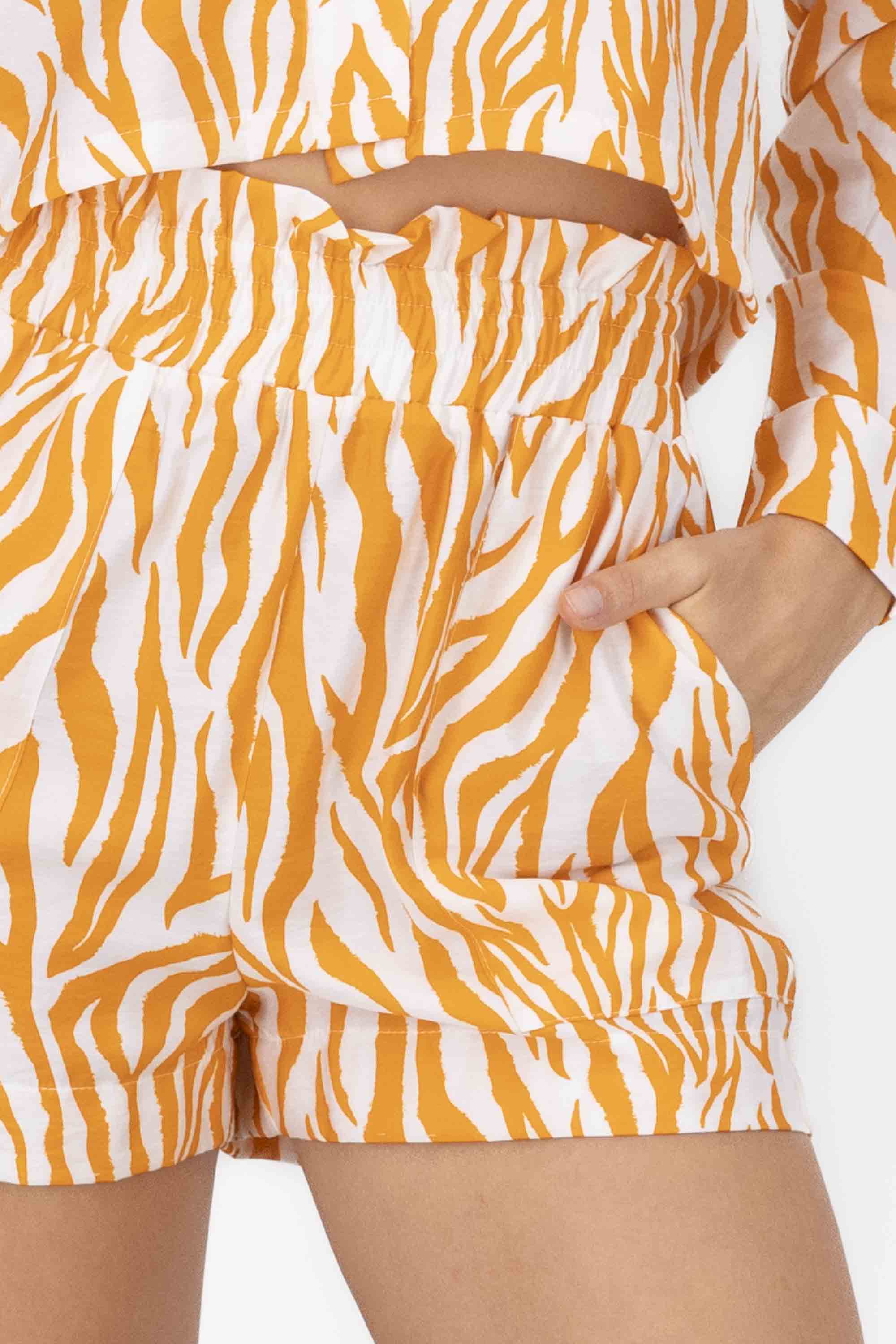 Short detalle resorte estampado NARANJA COMBO