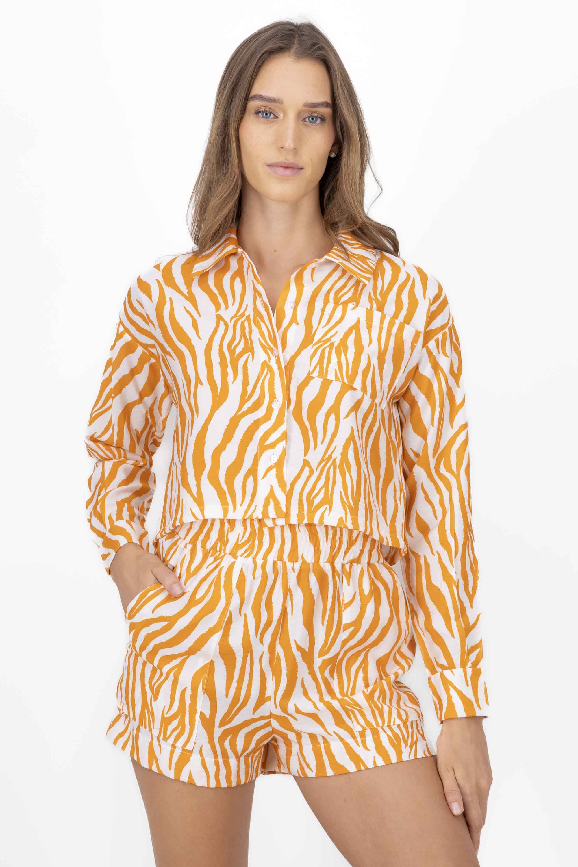 Camisa crop estampada NARANJA COMBO