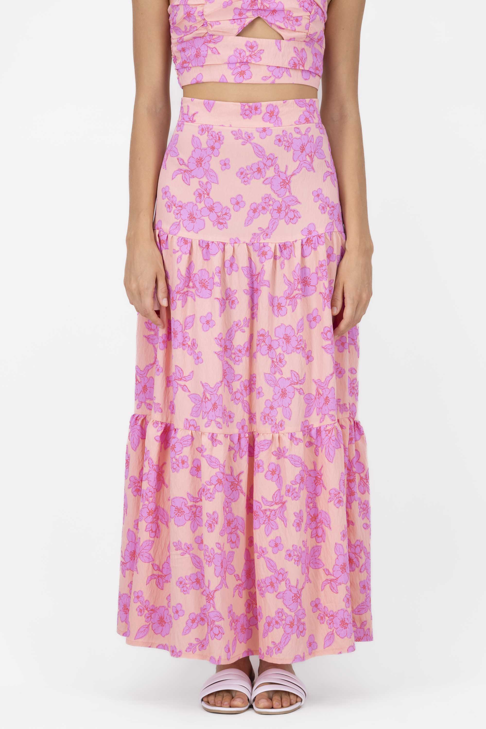 Maxi Skirt Olanes Printed Flowers Rosa Combo