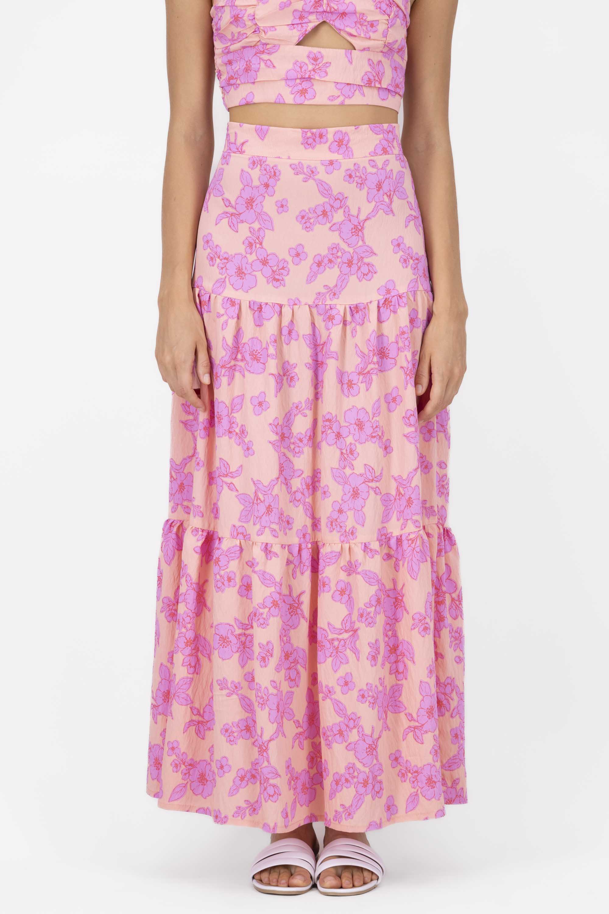 Maxi falda olanes estampada flores ROSA COMBO