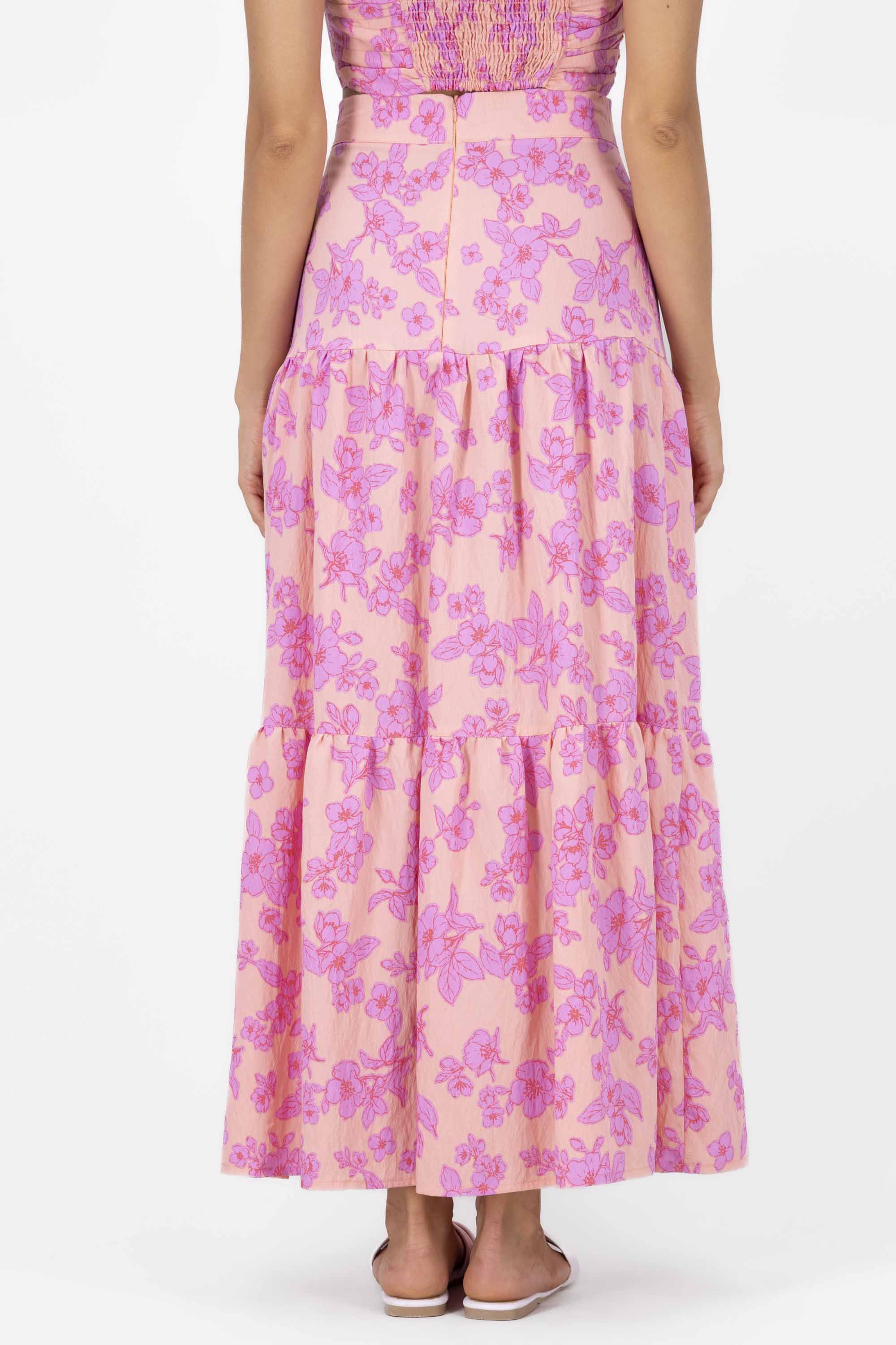 Maxi falda olanes estampada flores ROSA COMBO