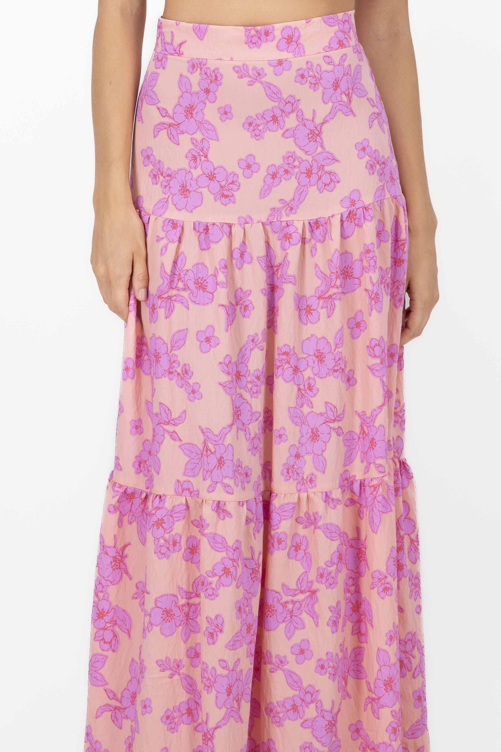 Maxi Skirt Olanes Printed Flowers Rosa Combo