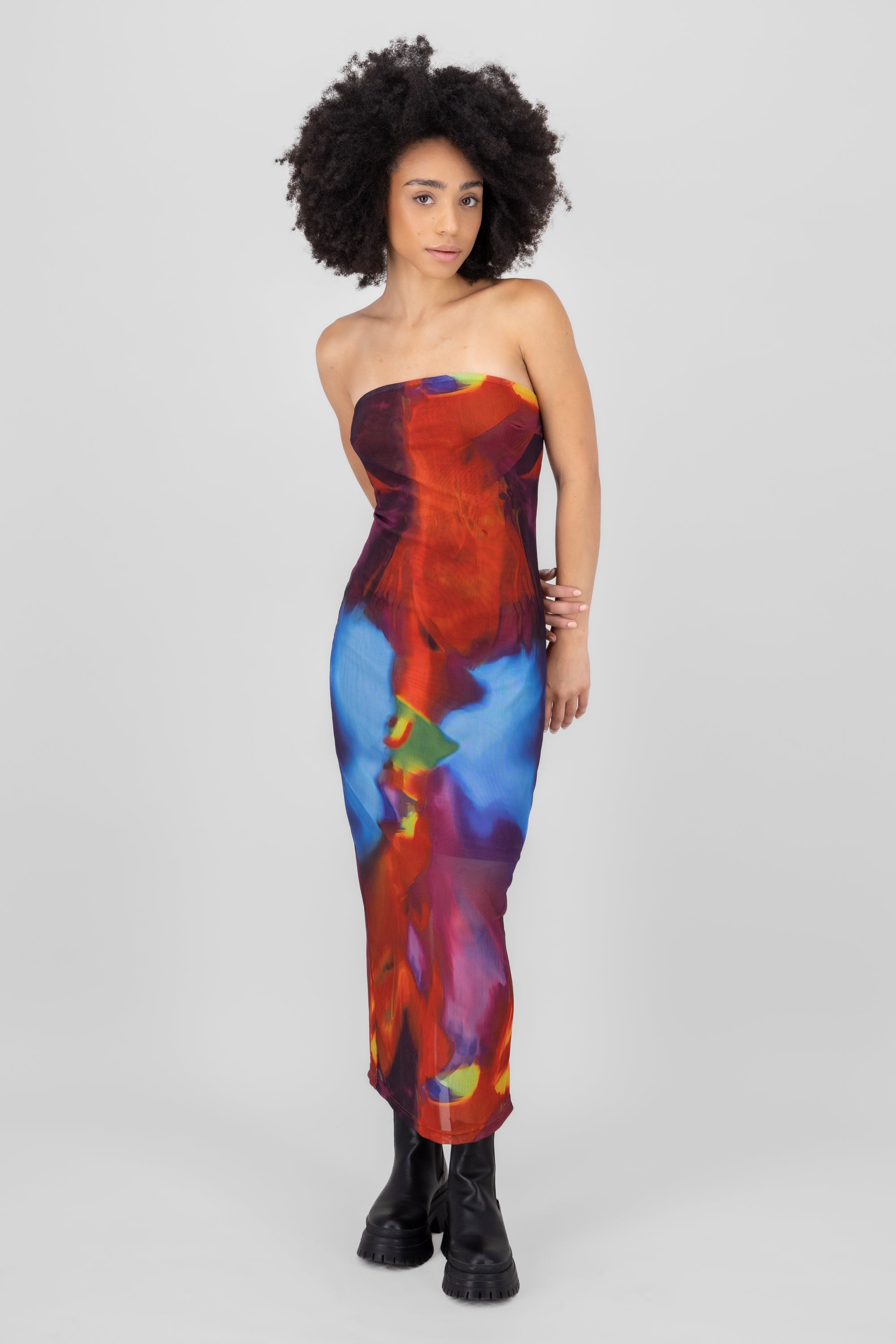 VESTIDO STRAPLESS DEGRADO MULTICOLOR