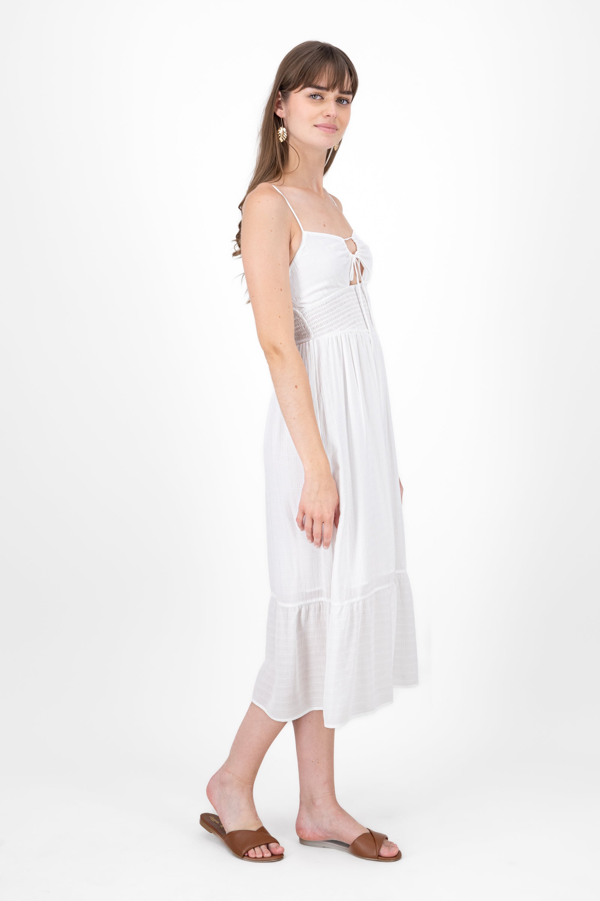 Midi dress with neckline opening WHITE